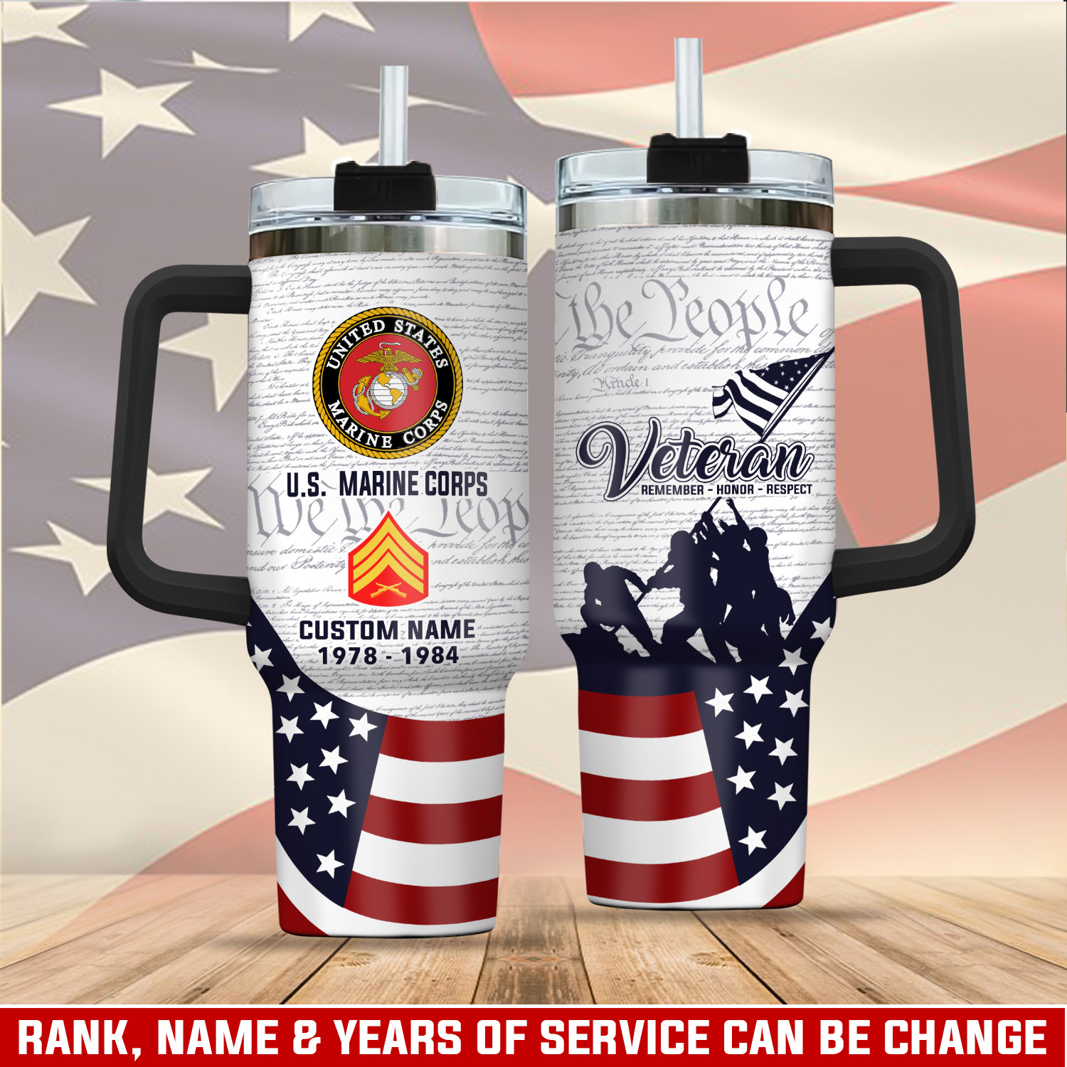 United States Marine Corps Custom Stanley Quencher 40oz Stainless Steel Tumbler With Handle