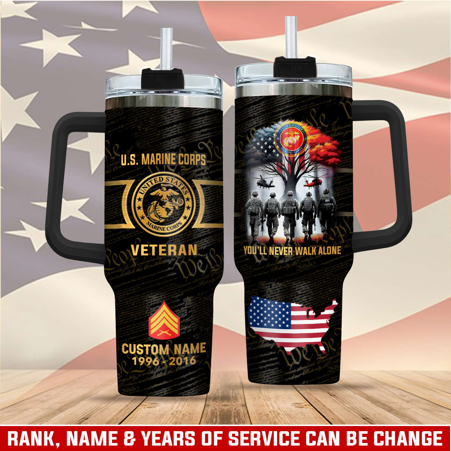 United States Marine Corps Custom Stanley Quencher 40oz Stainless Steel Tumbler With Handle