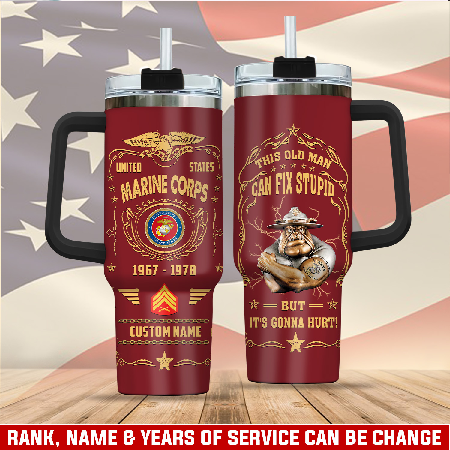United States Marine Corps Custom Stanley Quencher 40oz Stainless Steel Tumbler With Handle
