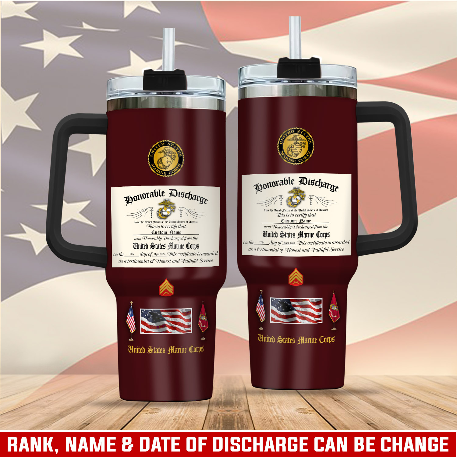 United States Marine Corps Custom Stanley Quencher 40oz Stainless Steel Tumbler With Handle