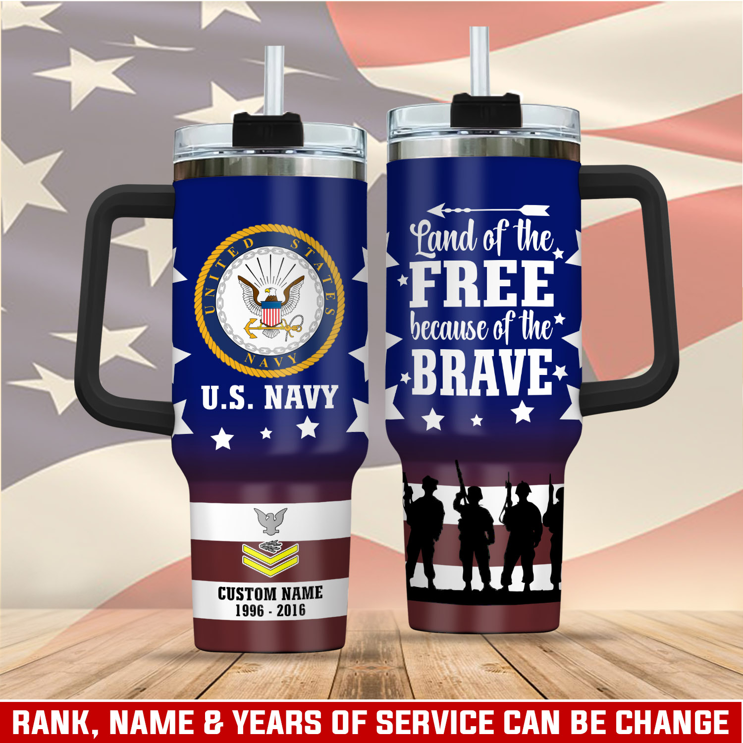 United States Navy Custom Stanley Quencher 40oz Stainless Steel Tumbler With Handle