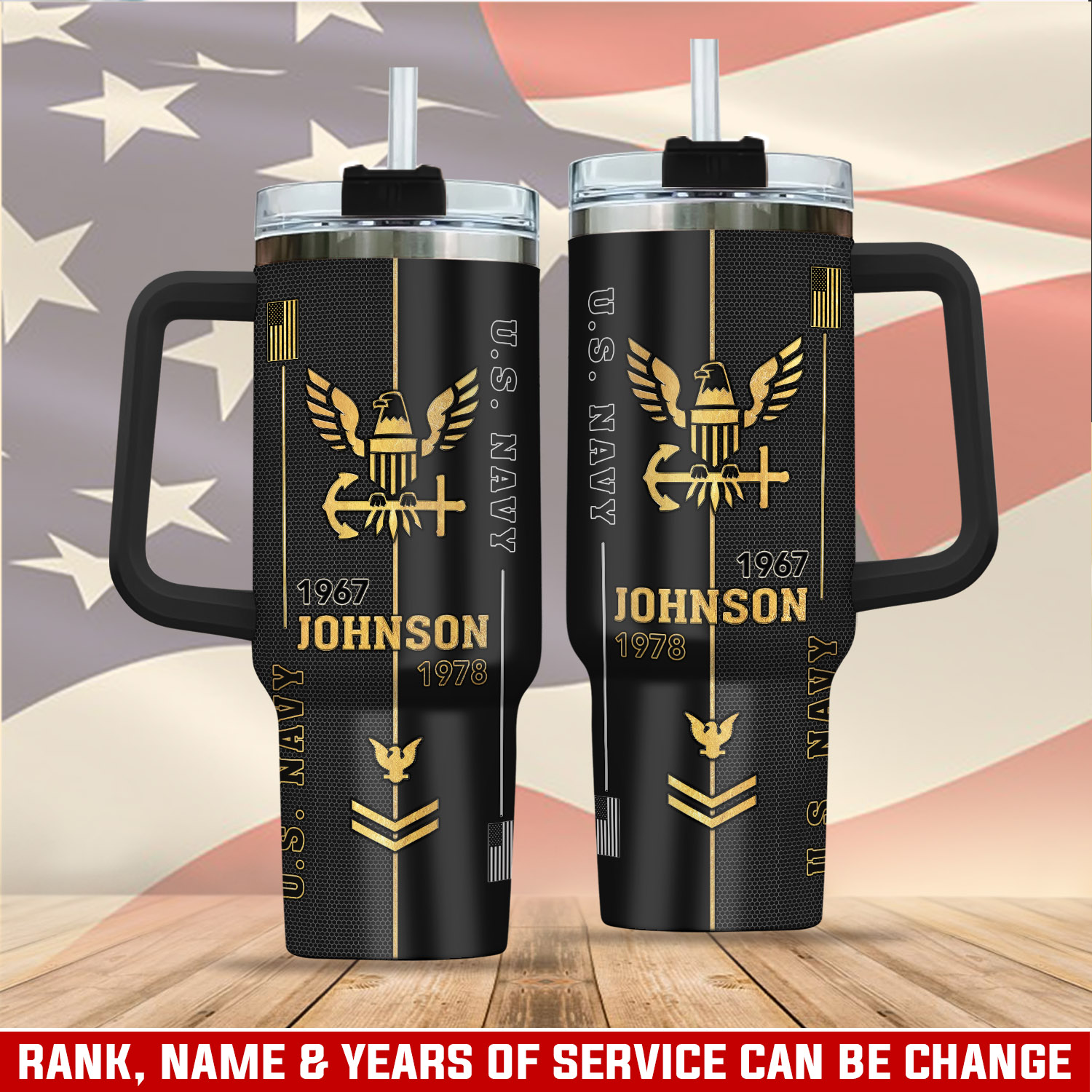 United States Navy Custom Stanley Quencher 40oz Stainless Steel Tumbler With Handle