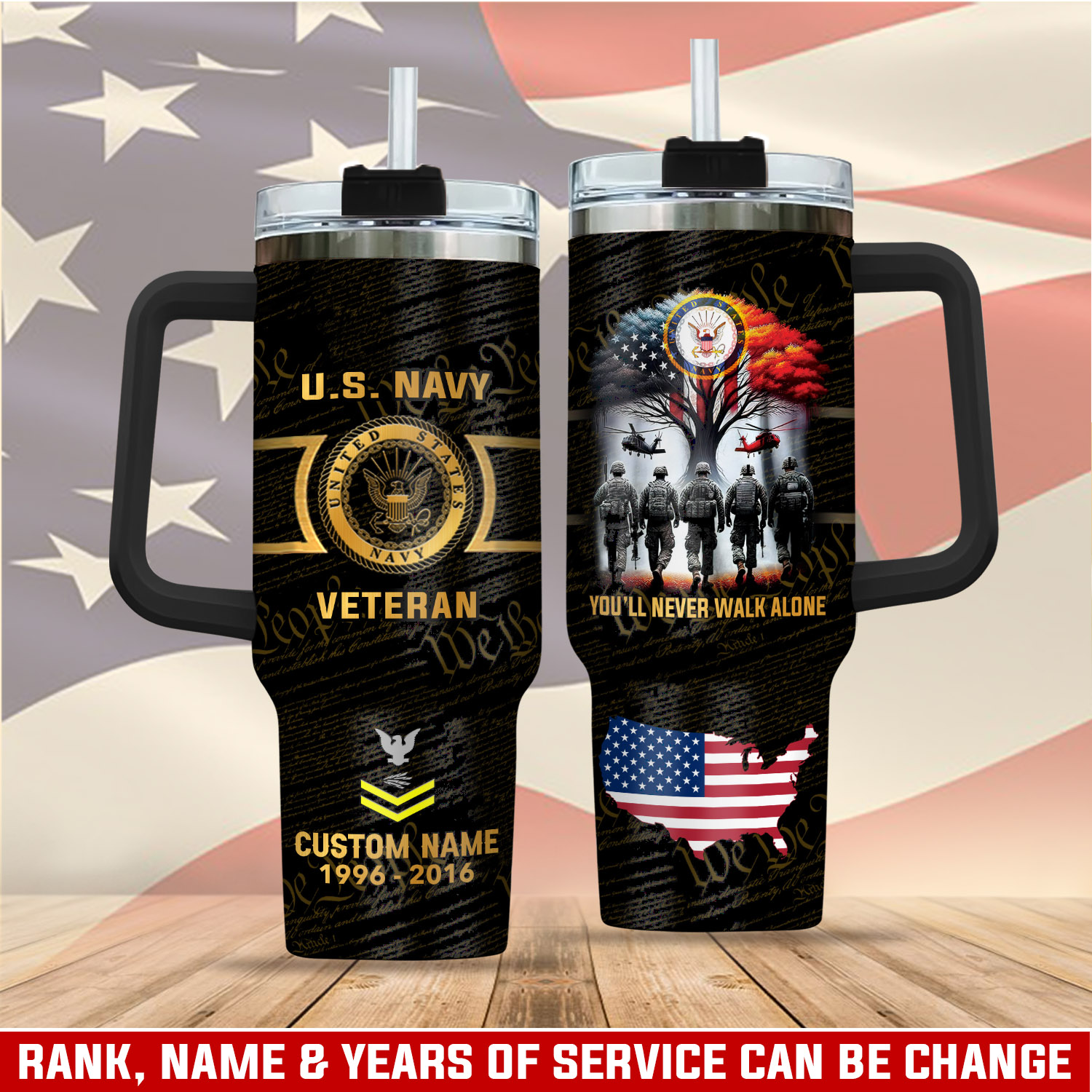 United States Navy Custom Stanley Quencher 40oz Stainless Steel Tumbler With Handle