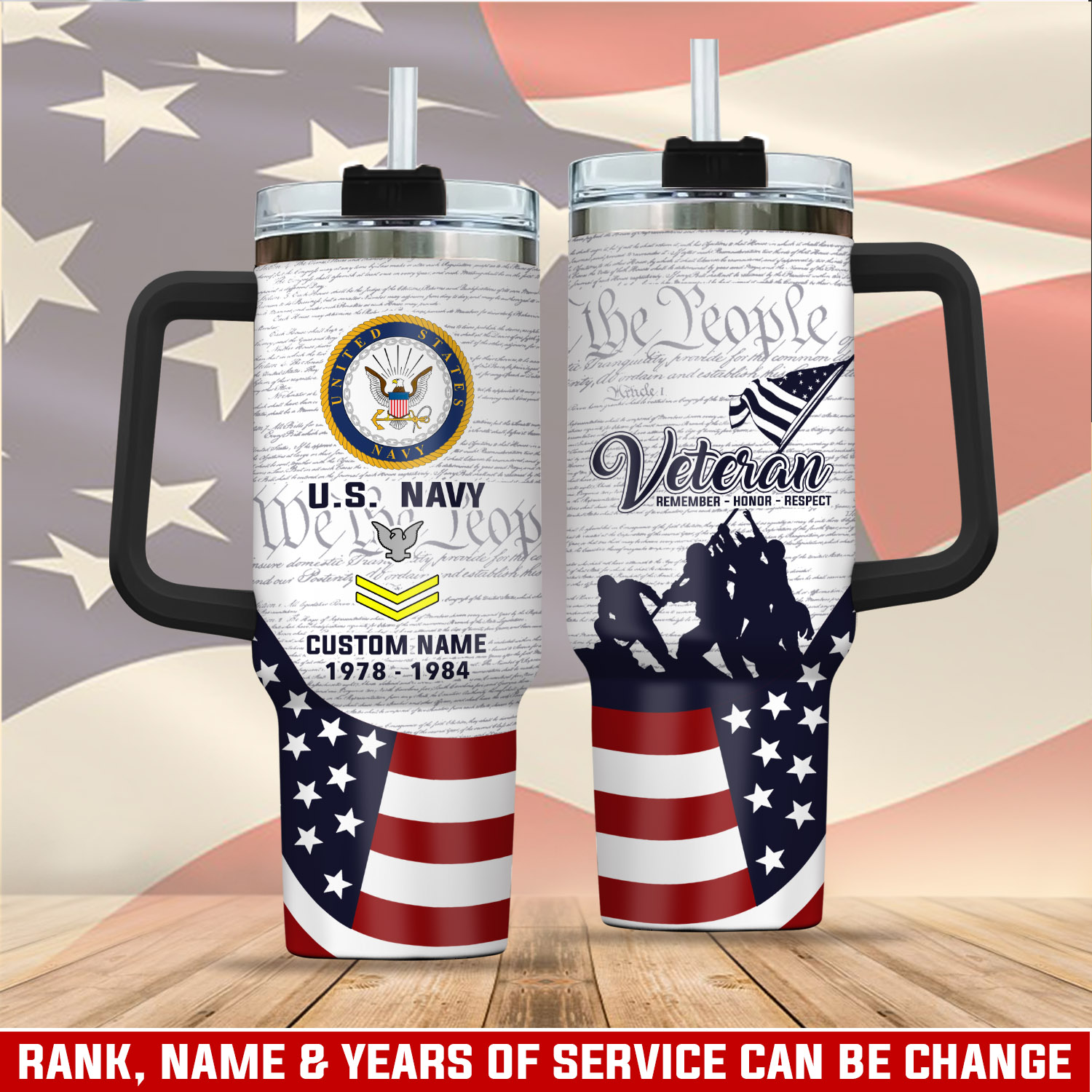 United States Navy Custom Stanley Quencher 40oz Stainless Steel Tumbler With Handle