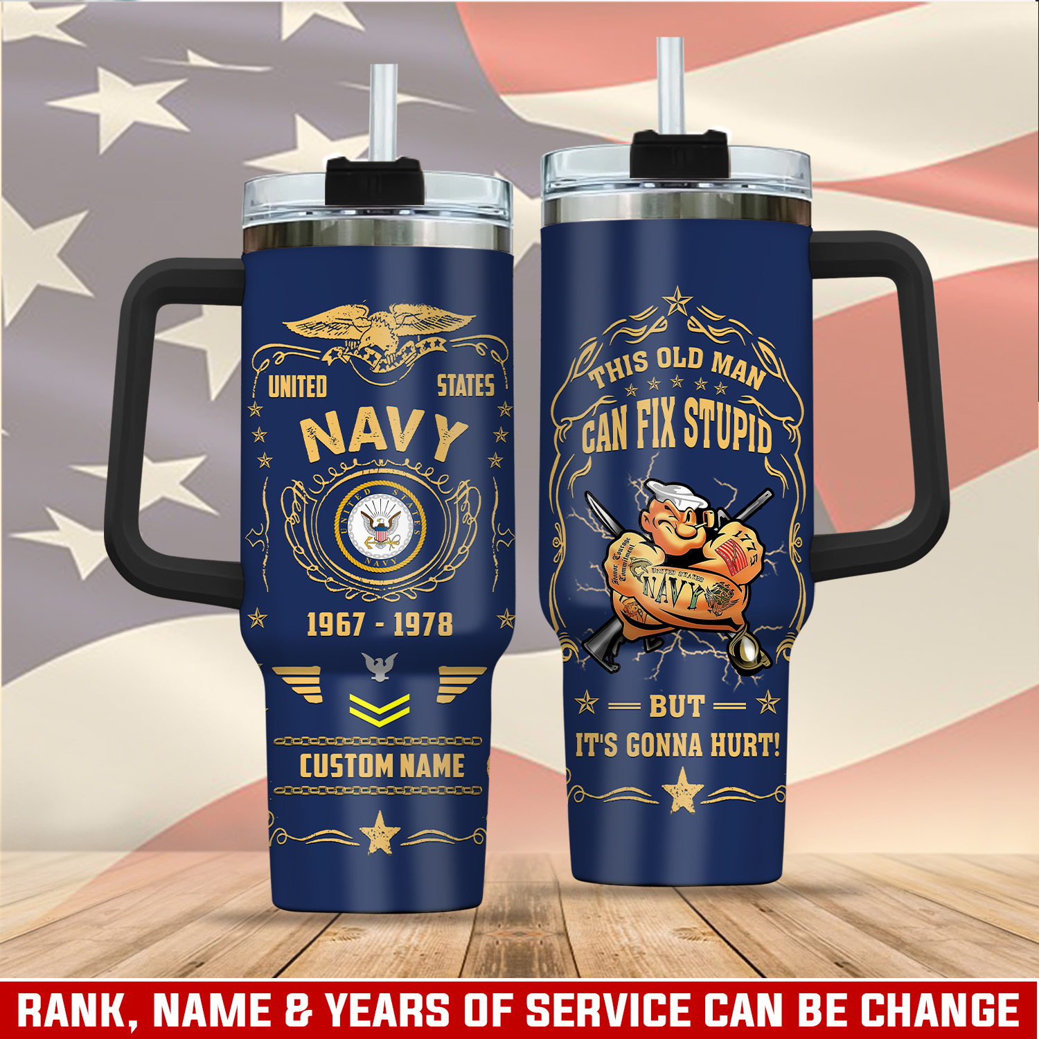 United States Navy Custom Stanley Quencher 40oz Stainless Steel Tumbler With Handle