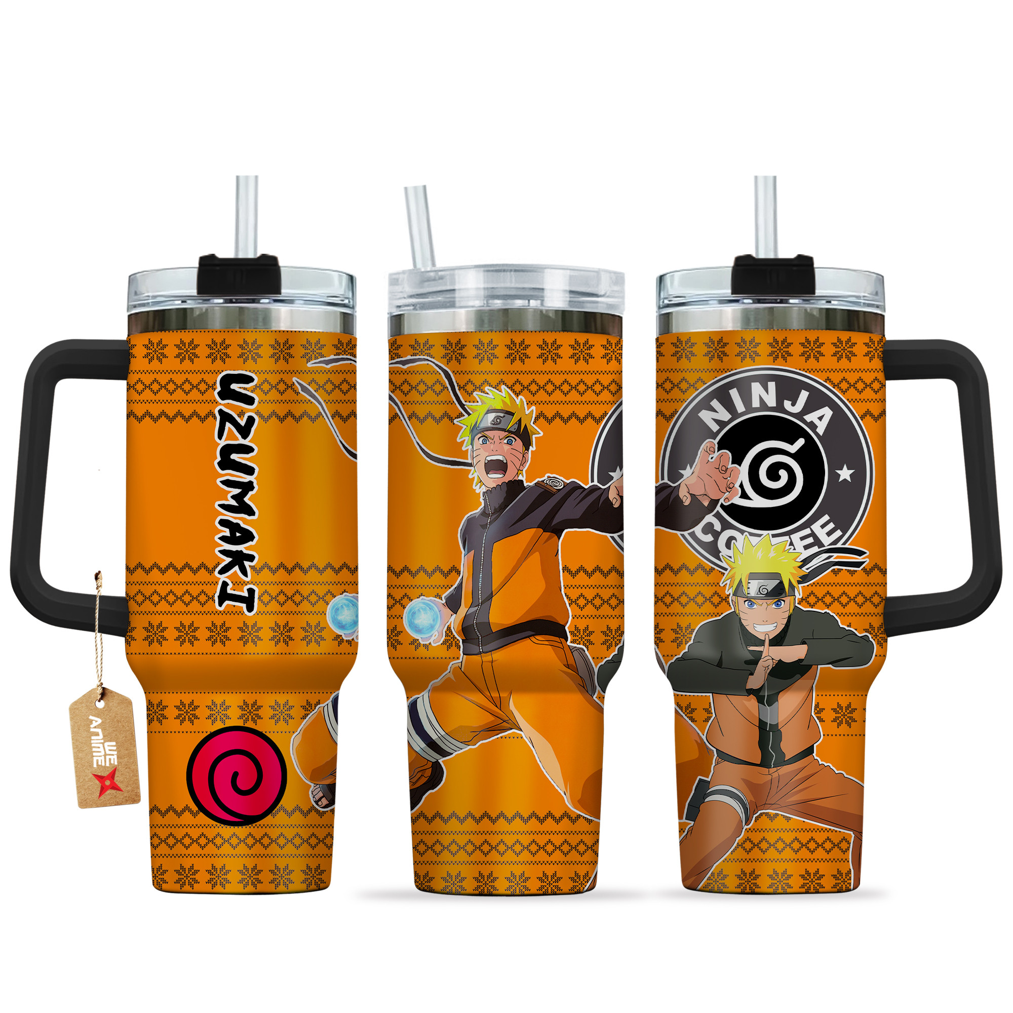 Uzumaki Naruto Anime Custom Stanley Quencher 40oz Stainless Steel Tumbler With Handle
