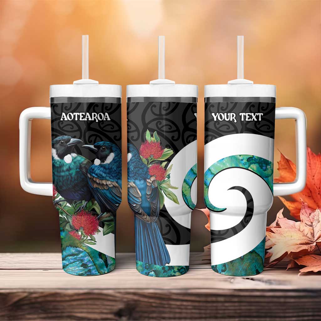 Valentine's Day New Zealand Tui Bird Couple Kowhaiwhai Mix Pohutukawa Custom Stanley Quencher 40oz Stainless Steel Tumbler With Handle