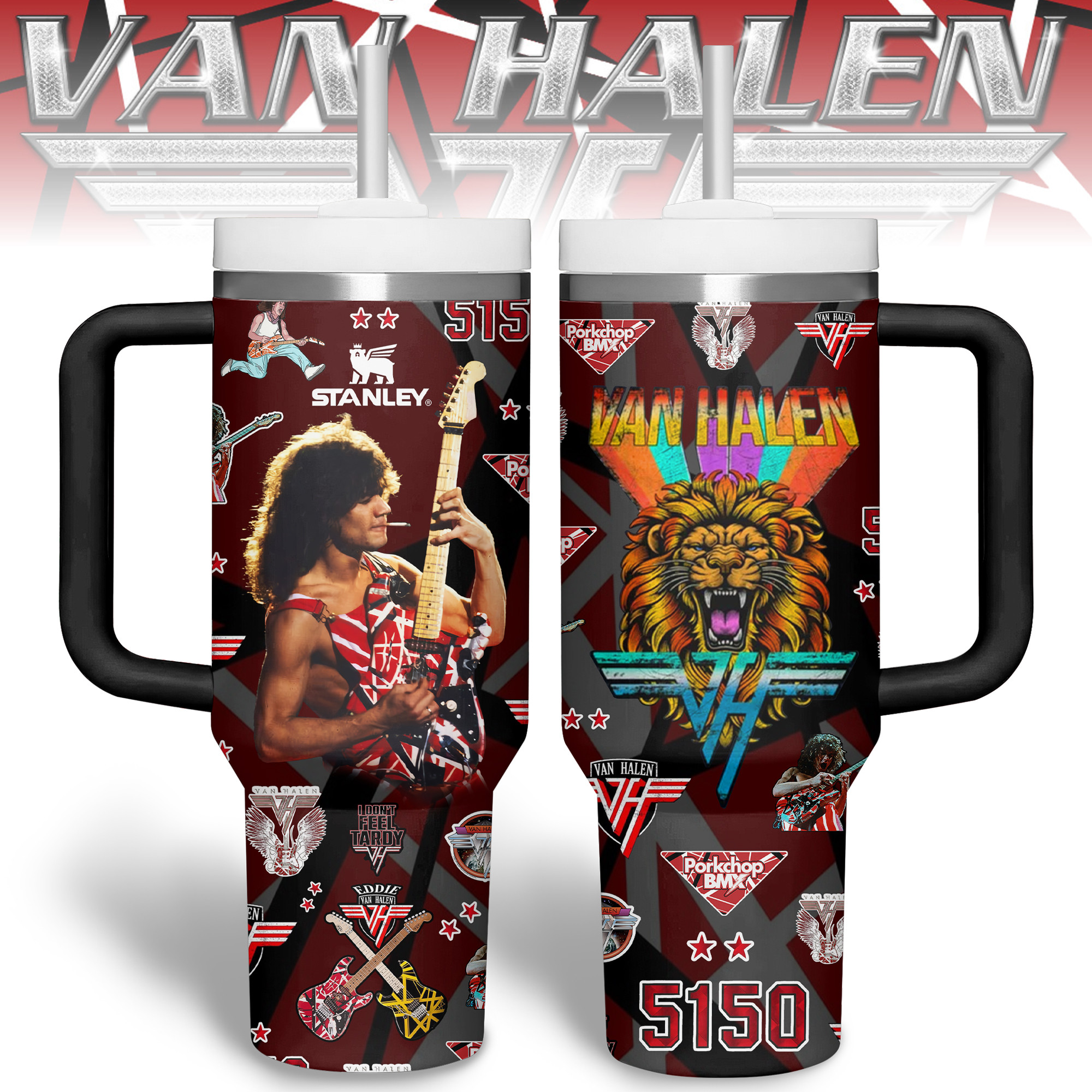 Van Halen Music Custom Stanley Quencher 40oz Stainless Steel Tumbler With Handle