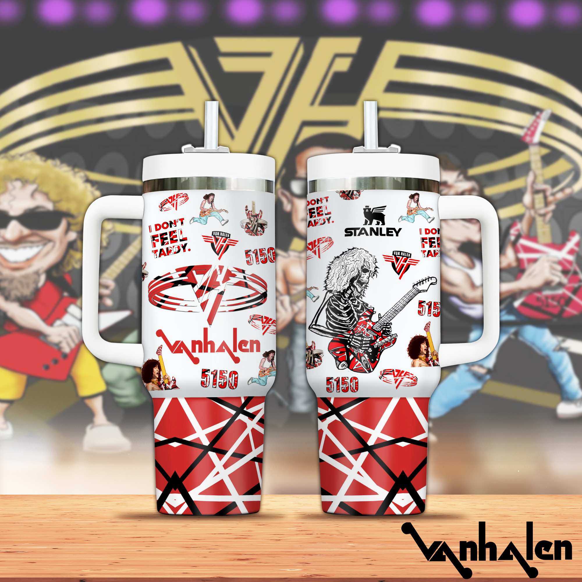 Van Halen Music Custom Stanley Quencher 40oz Stainless Steel Tumbler With Handle