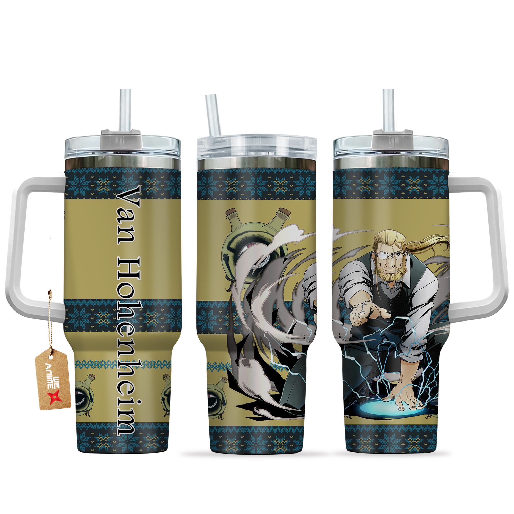 Van Hohenheim Fullmetal Alchemist Anime Custom Stanley Quencher 40oz Stainless Steel Tumbler With Handle