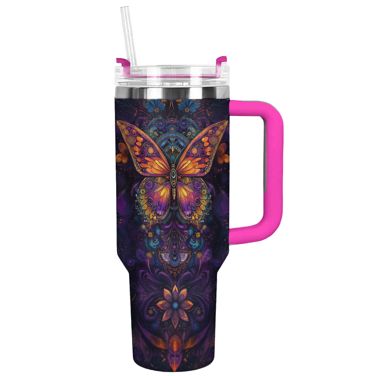 Verre Boho Butterfly Dreams Custom Stanley Quencher 40oz Stainless Steel Tumbler With Handle