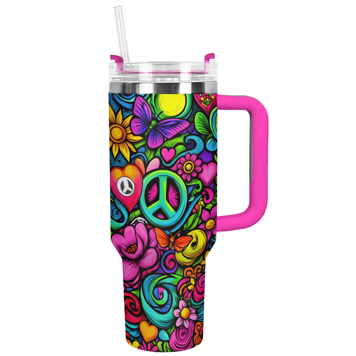 Vibe Blossom Custom Stanley Quencher 40oz Stainless Steel Tumbler With Handle