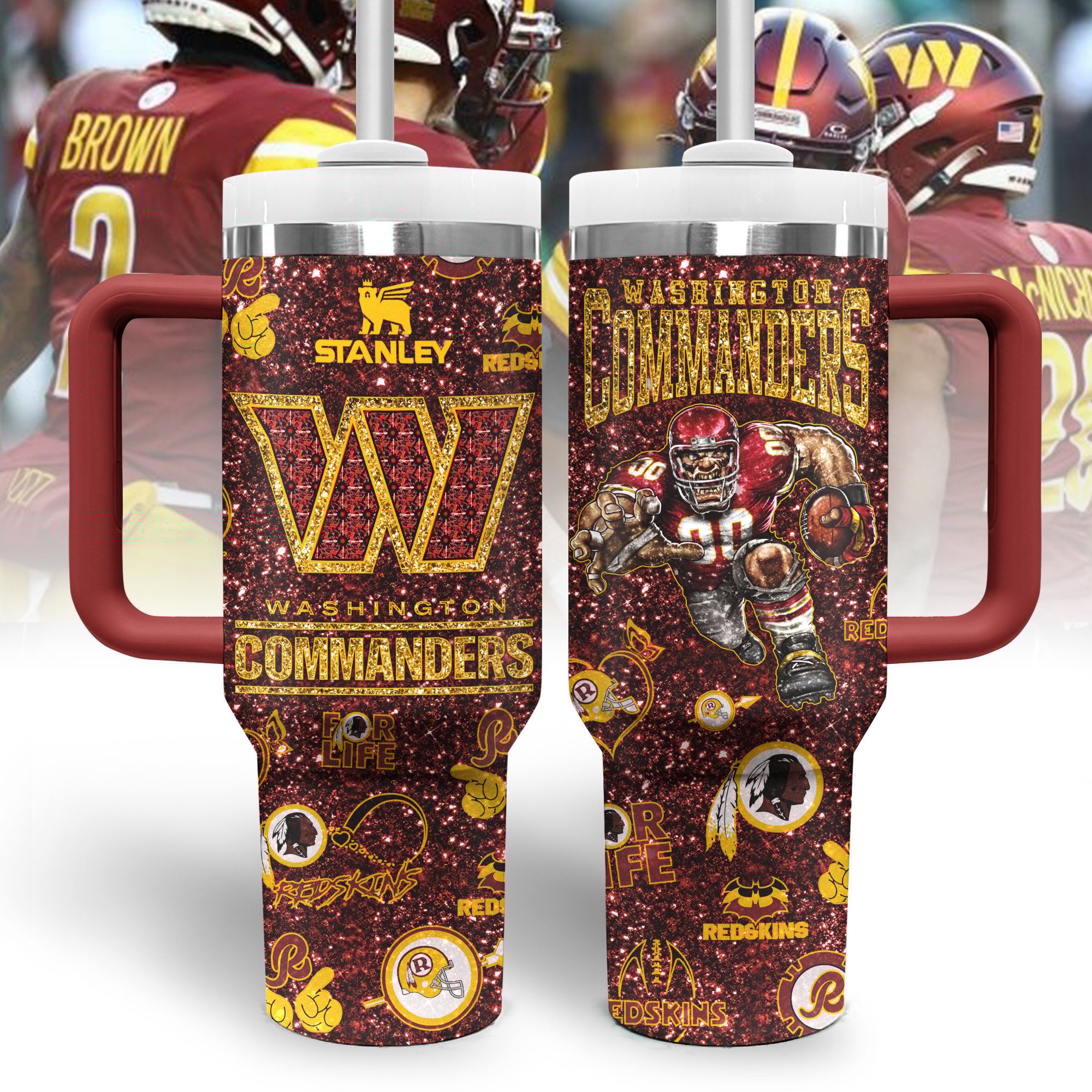 Washington Commanders NFL Sports Custom Stanley Quencher 40oz Stainless Steel Tumbler With Handle