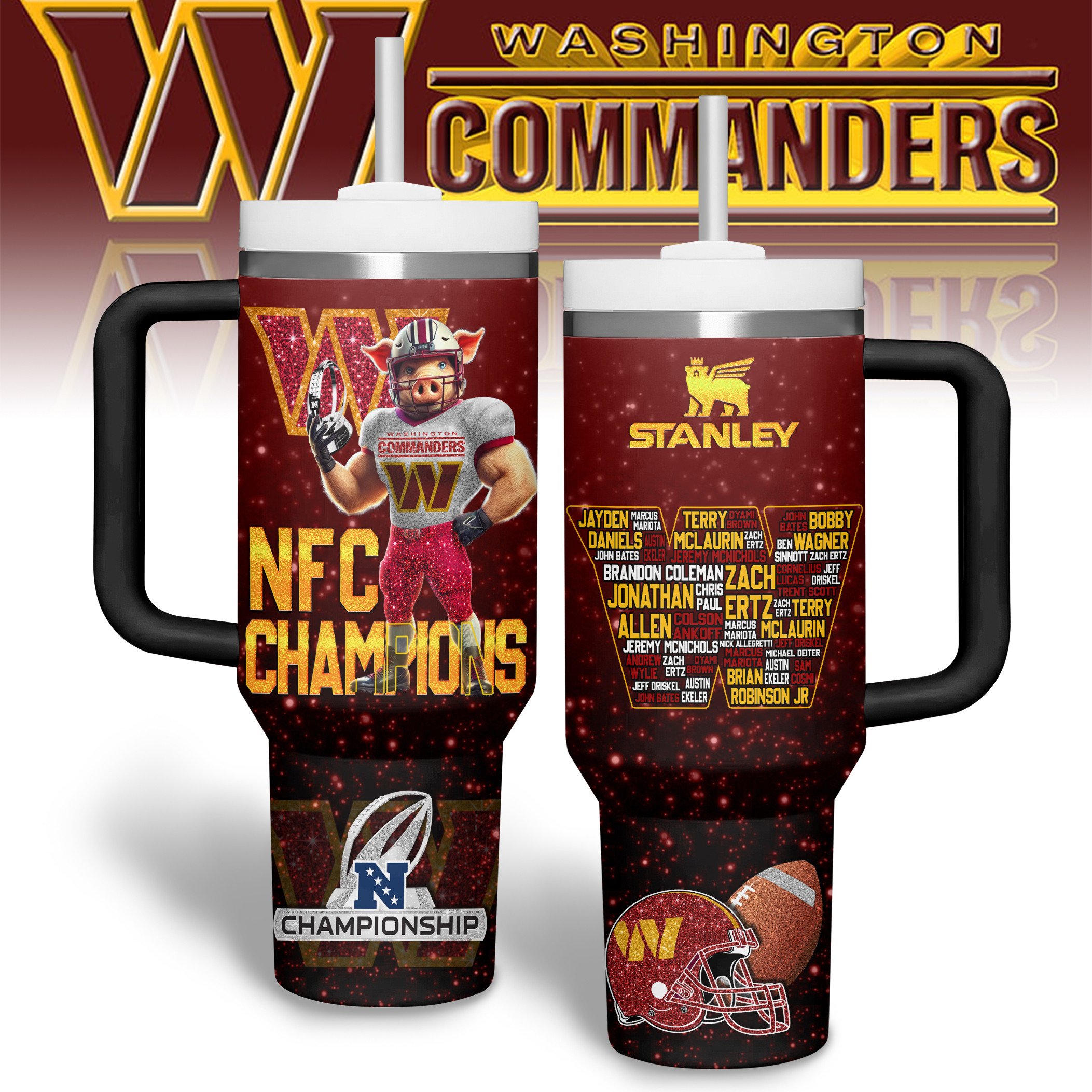 Washington Commanders NFL Sports Custom Stanley Quencher 40oz Stainless Steel Tumbler With Handle