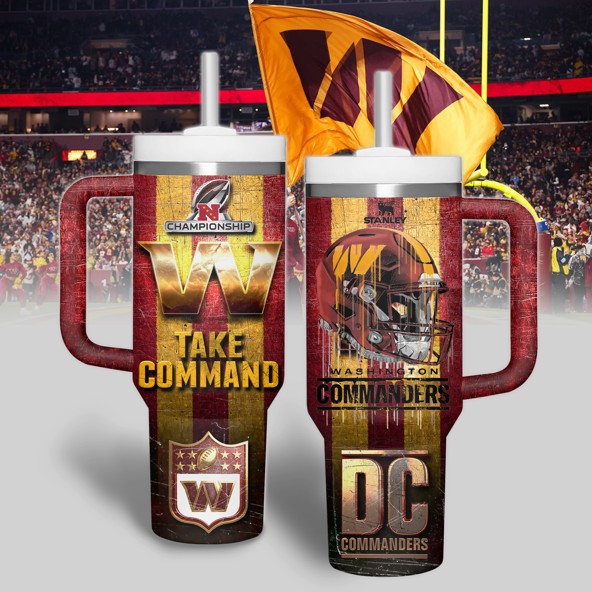 Washington Commanders NFL Sports Custom Stanley Quencher 40oz Stainless Steel Tumbler With Handle
