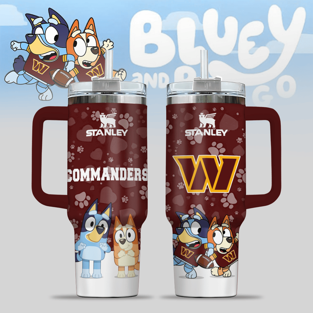 Washington Commanders NFL x Bluey Custom Stanley Quencher 40oz Stainless Steel Tumbler With Handle