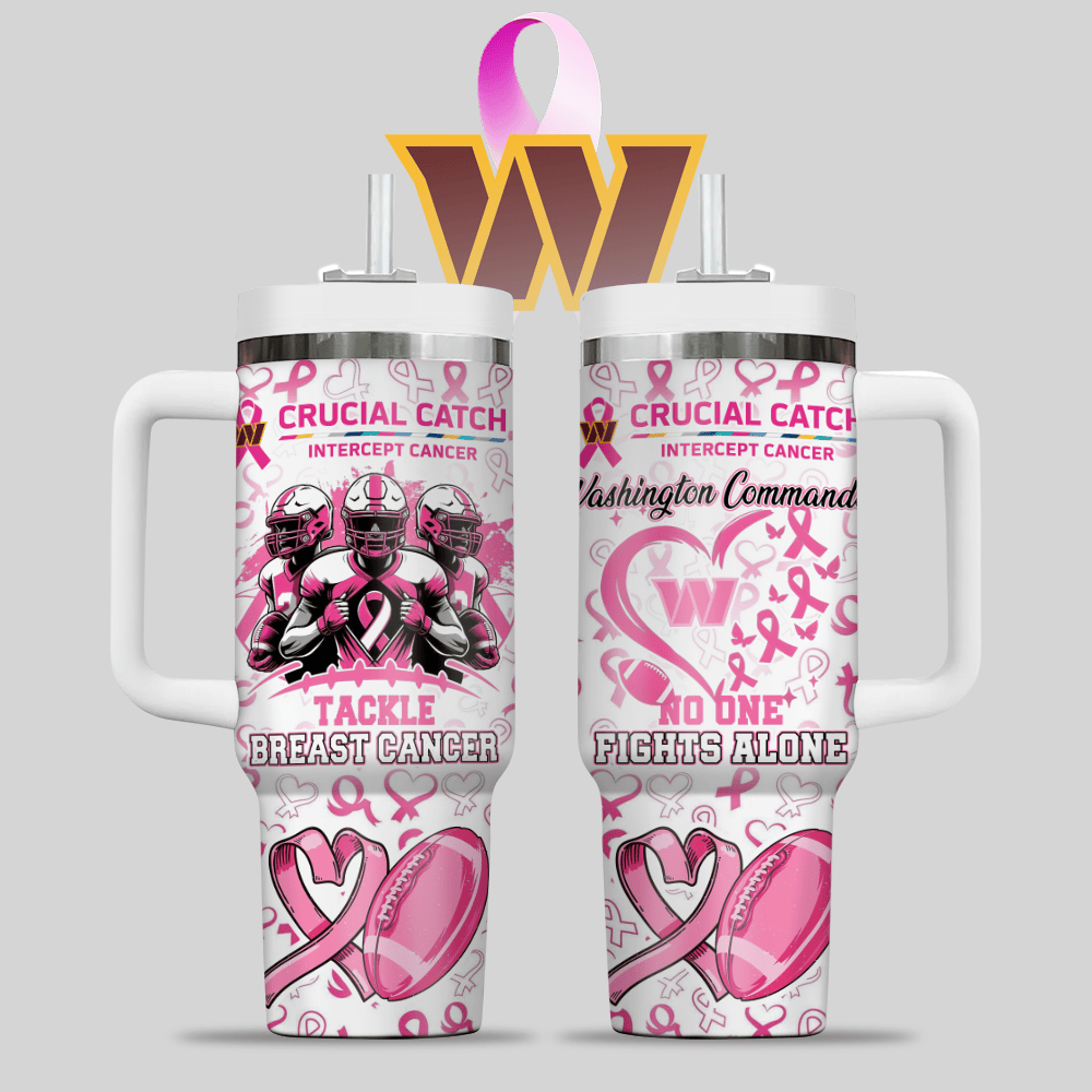 Washington Commanders NFL x Breast Cancer Awareness Custom Stanley Quencher 40oz Stainless Steel Tumbler With Handle