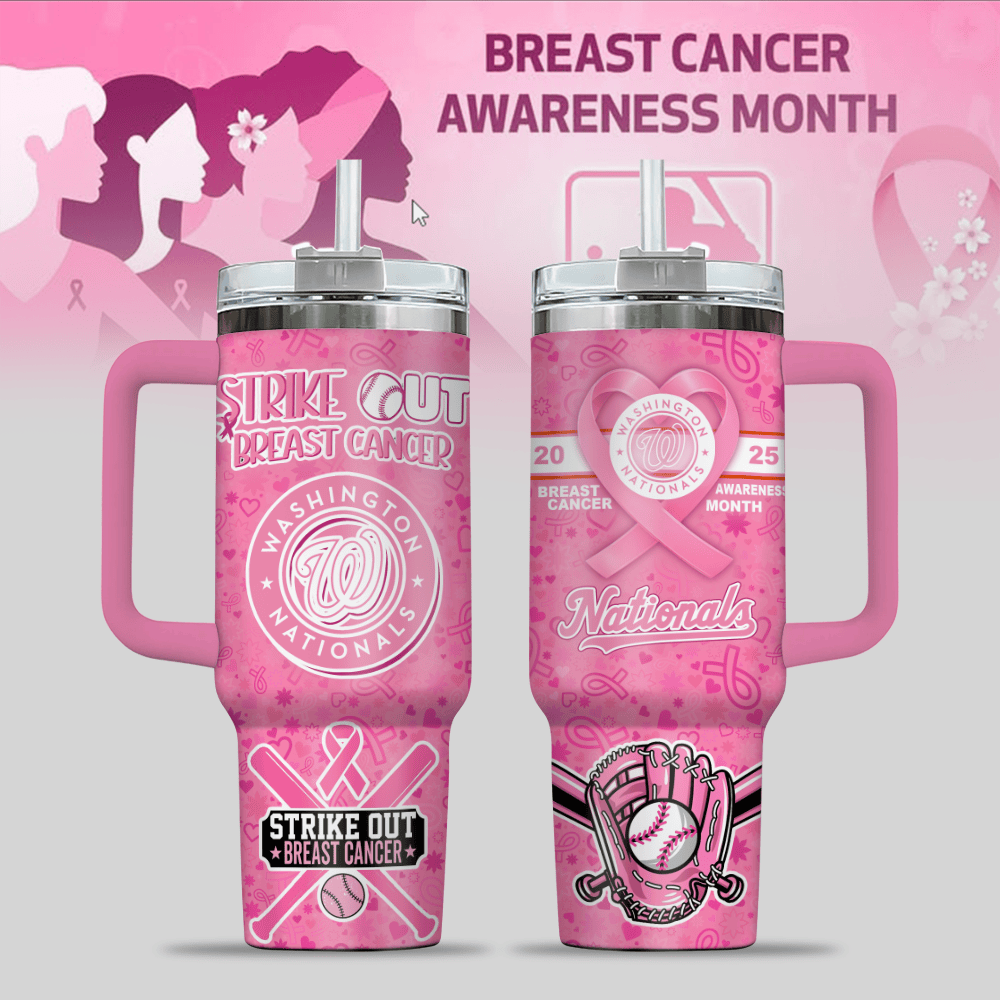 Washington Nationals MLB x Breast Cancer Awareness Custom Stanley Quencher 40oz Stainless Steel Tumbler With Handle