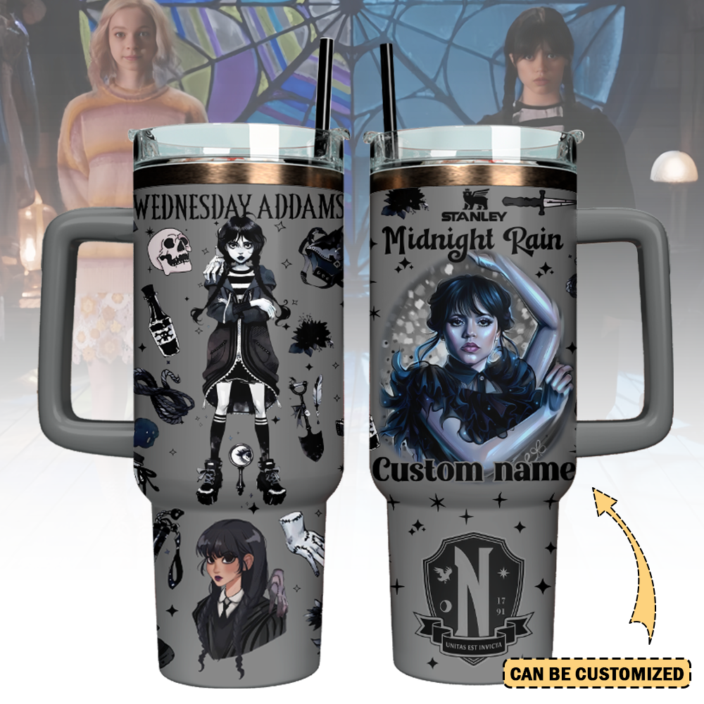 Wednesday x Halloween Custom Stanley Quencher 40oz Stainless Steel Tumbler With Handle