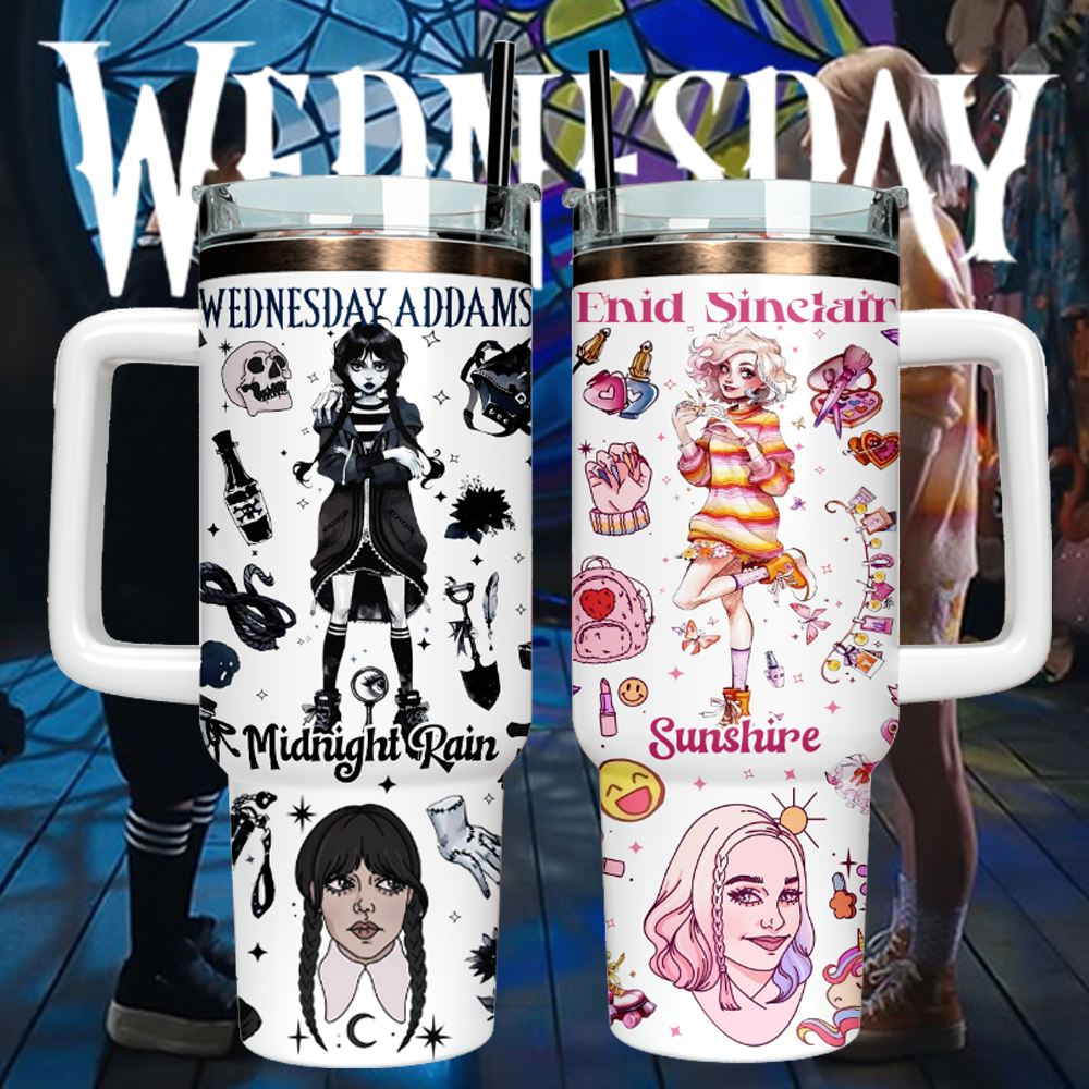 Wednesday x Halloween Custom Stanley Quencher 40oz Stainless Steel Tumbler With Handle