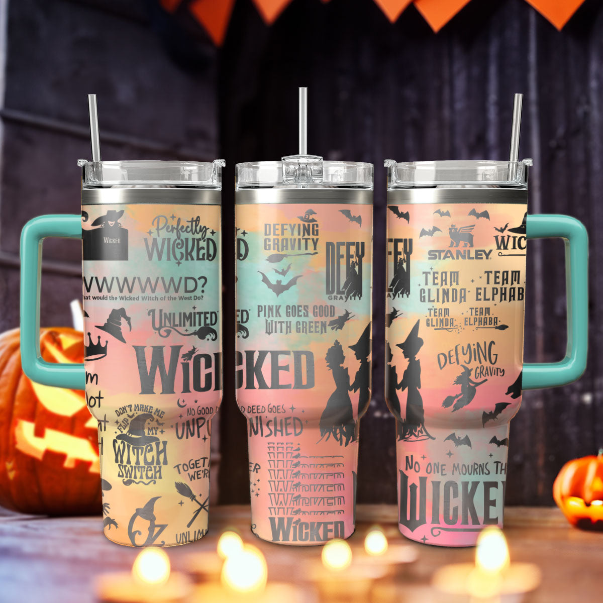 Wicked Movies Custom Stanley Quencher 40oz Stainless Steel Tumbler With Handle