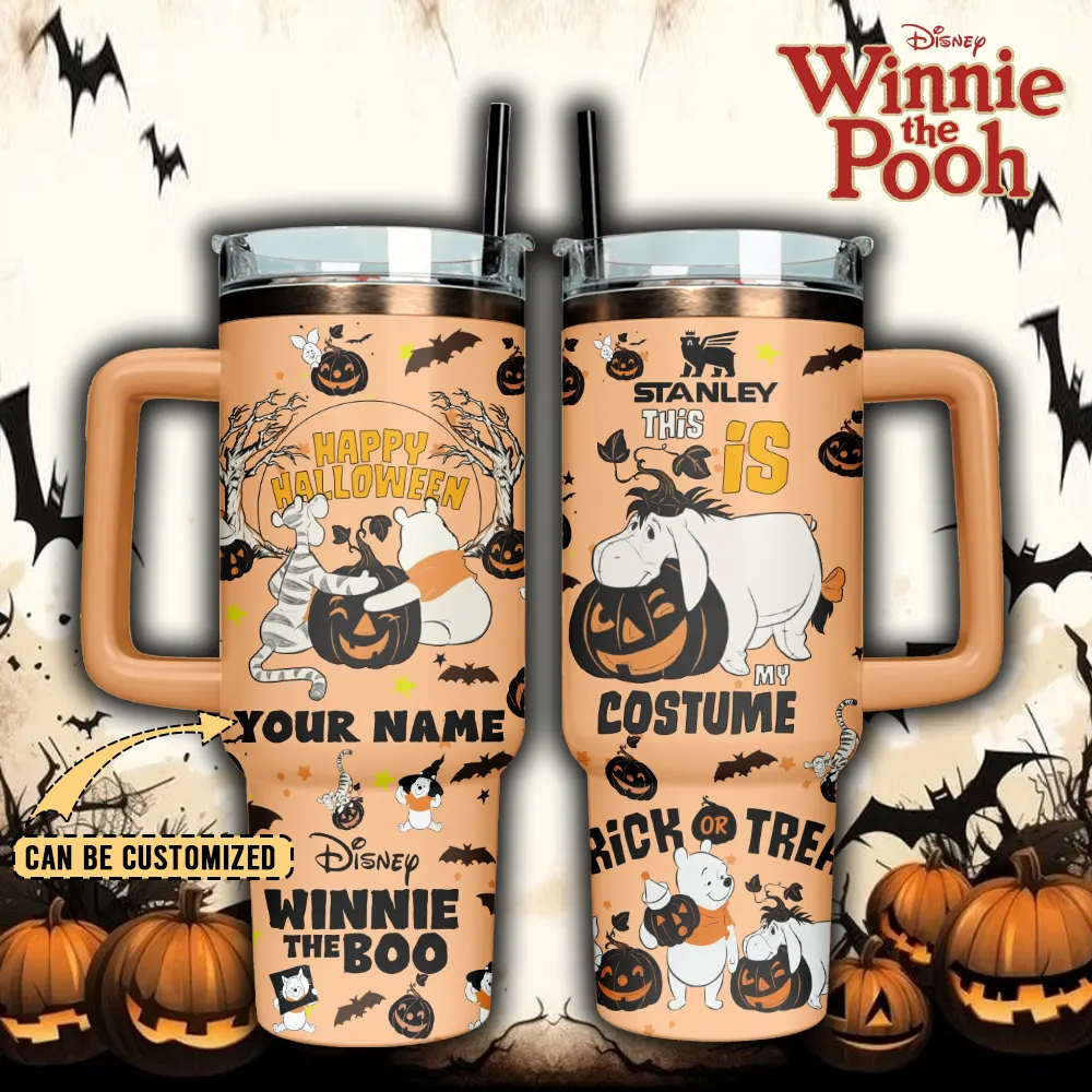 Winnie The Pooh x Halloween Custom Stanley Quencher 40oz Stainless Steel Tumbler With Handle