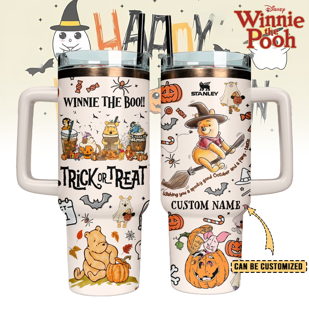 Winnie The Pooh x Halloween Custom Stanley Quencher 40oz Stainless Steel Tumbler With Handle