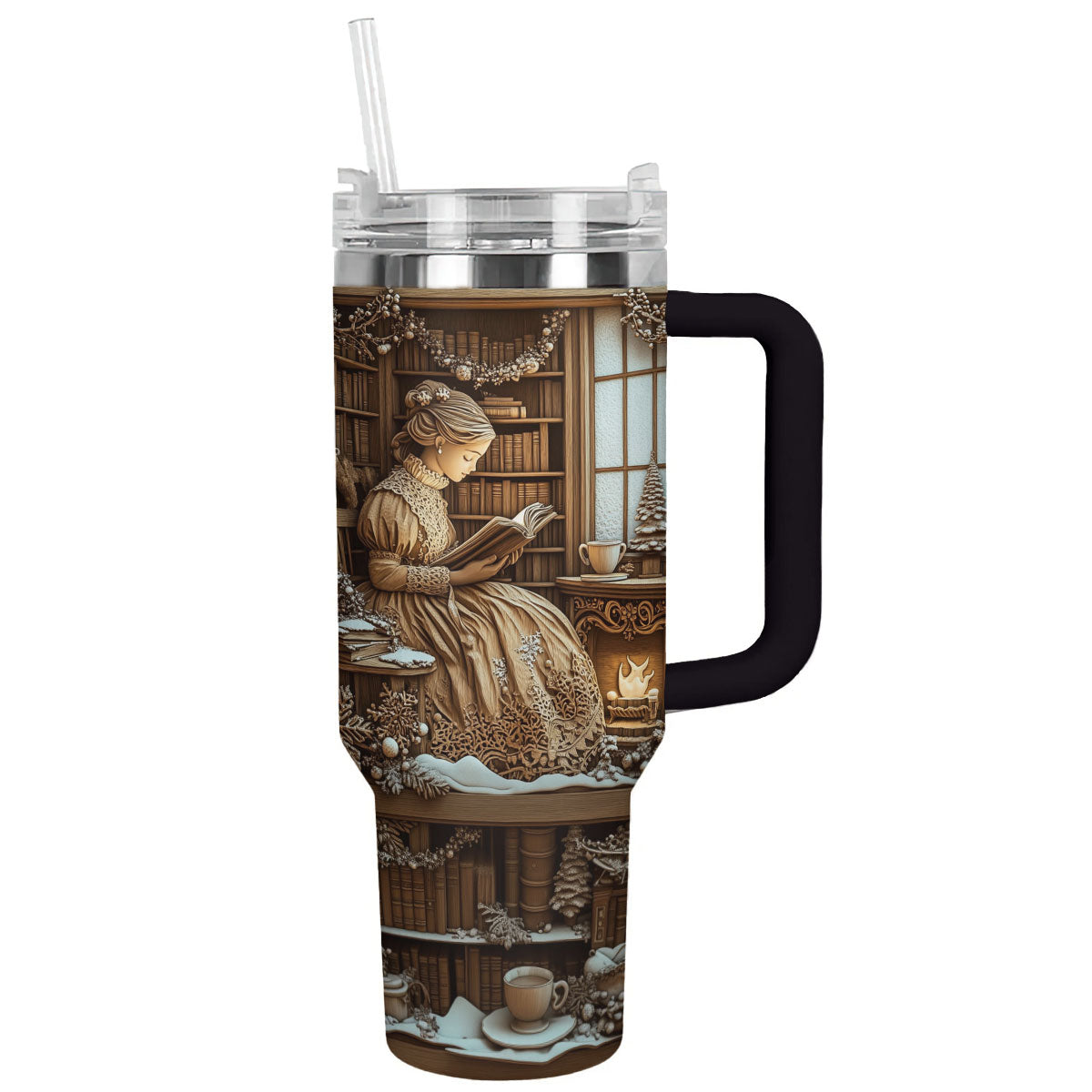 Winter Reads Book Custom Stanley Quencher 40oz Stainless Steel Tumbler With Handle