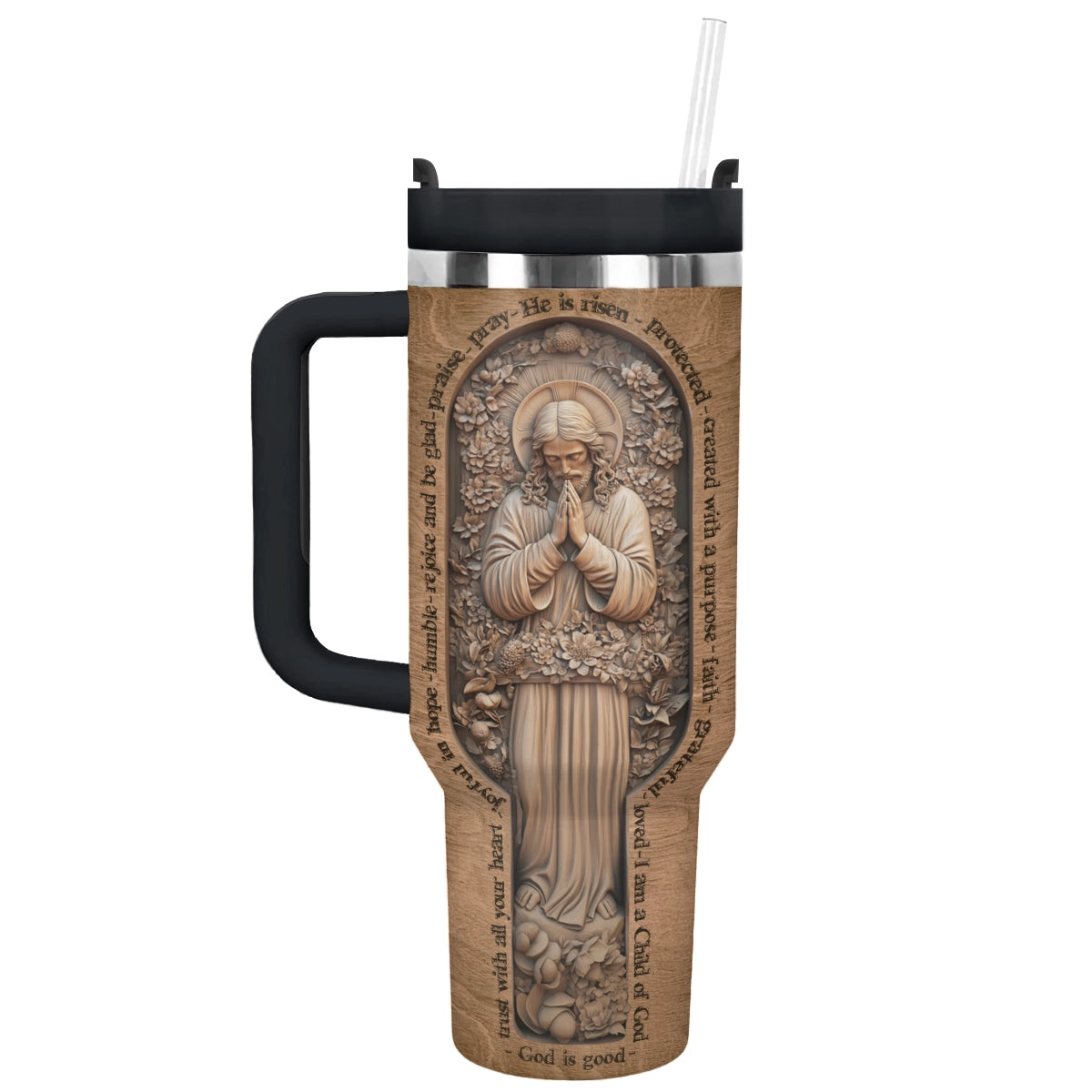 Wooden Bible Verses Custom Stanley Quencher 40oz Stainless Steel Tumbler With Handle