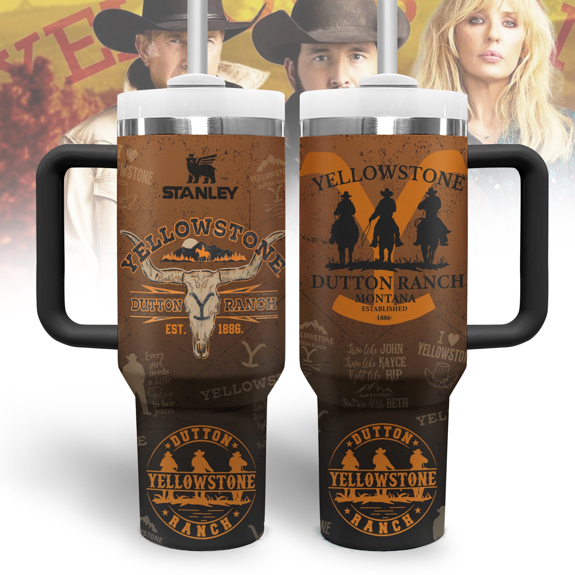 Yellowstone TV Series Custom Stanley Quencher 40oz Stainless Steel Tumbler With Handle