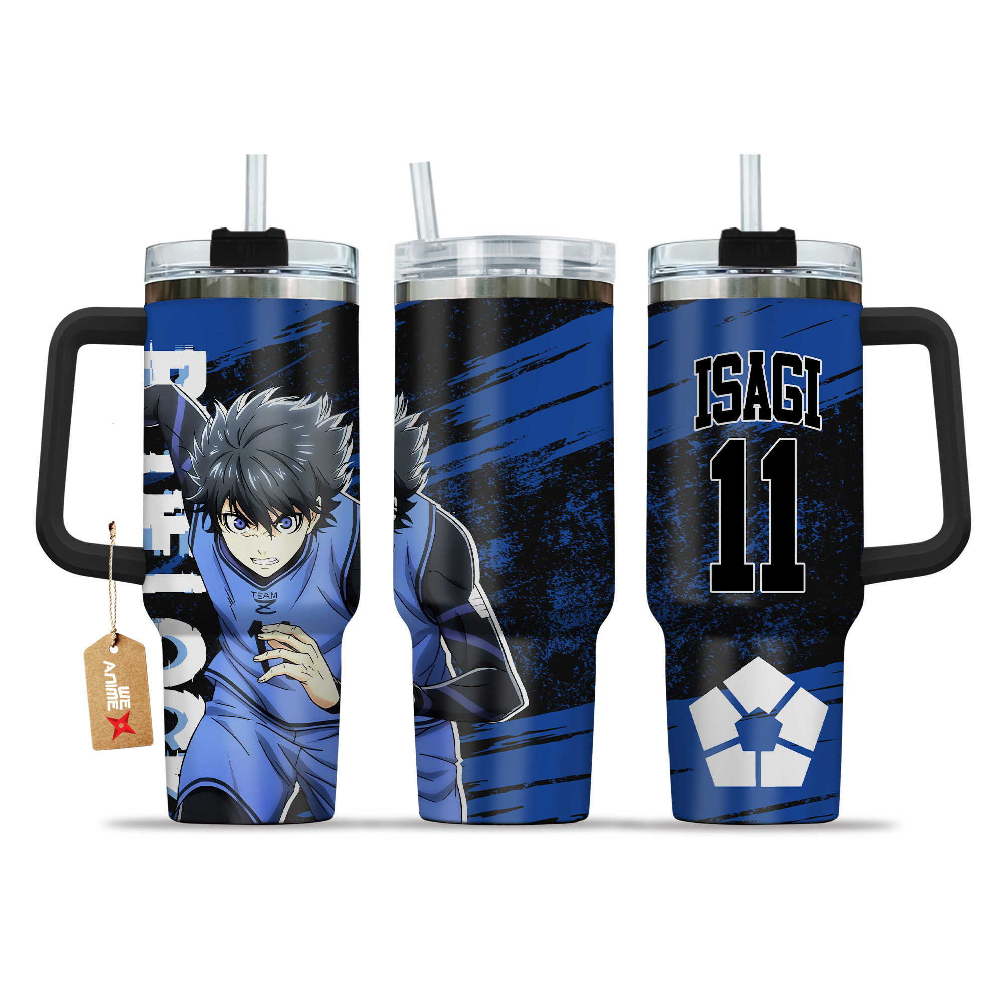 Yoichi Isagi 11 Blue Lock Anime Custom Stanley Quencher 40oz Stainless Steel Tumbler With Handle