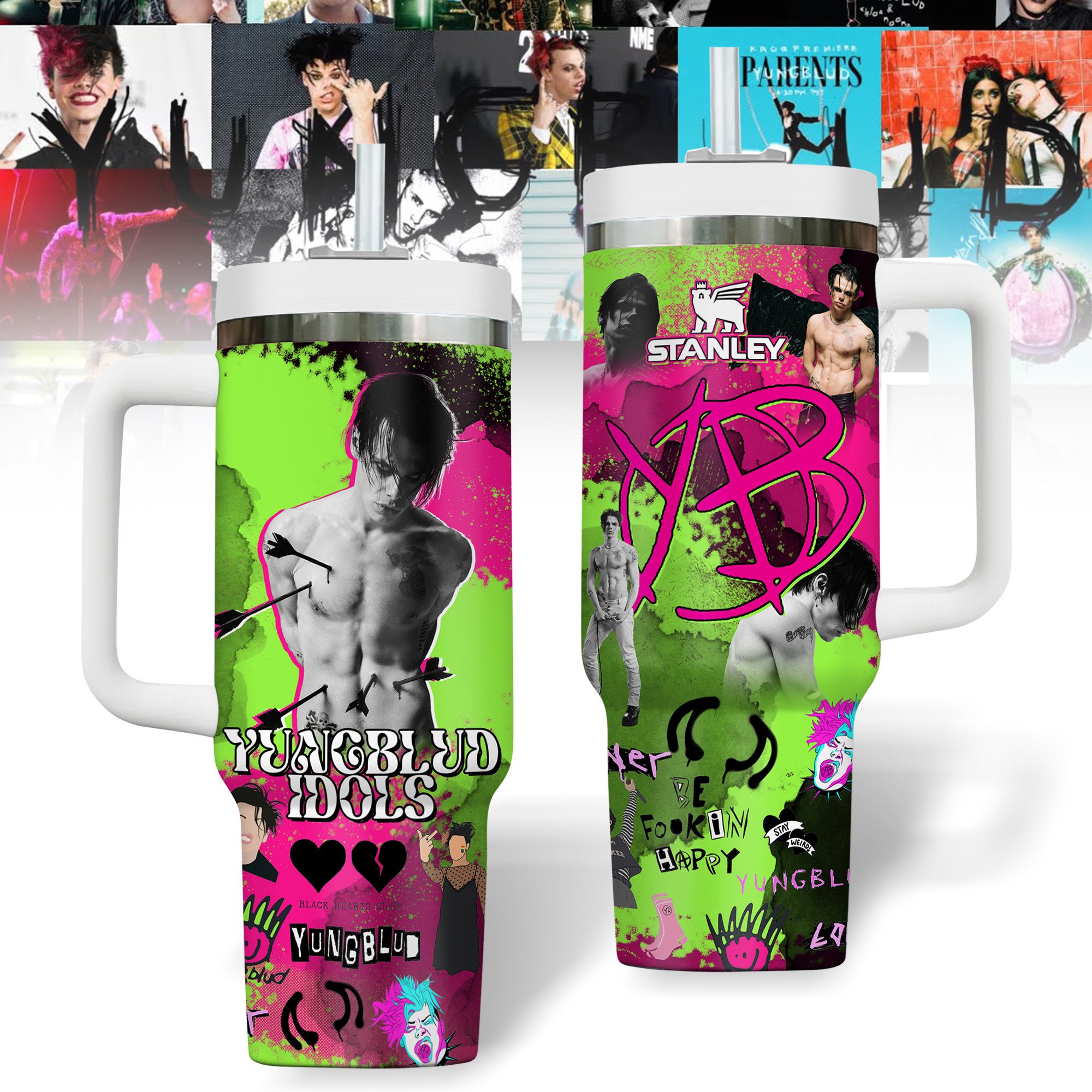 Yungblud Music Custom Stanley Quencher 40oz Stainless Steel Tumbler With Handle