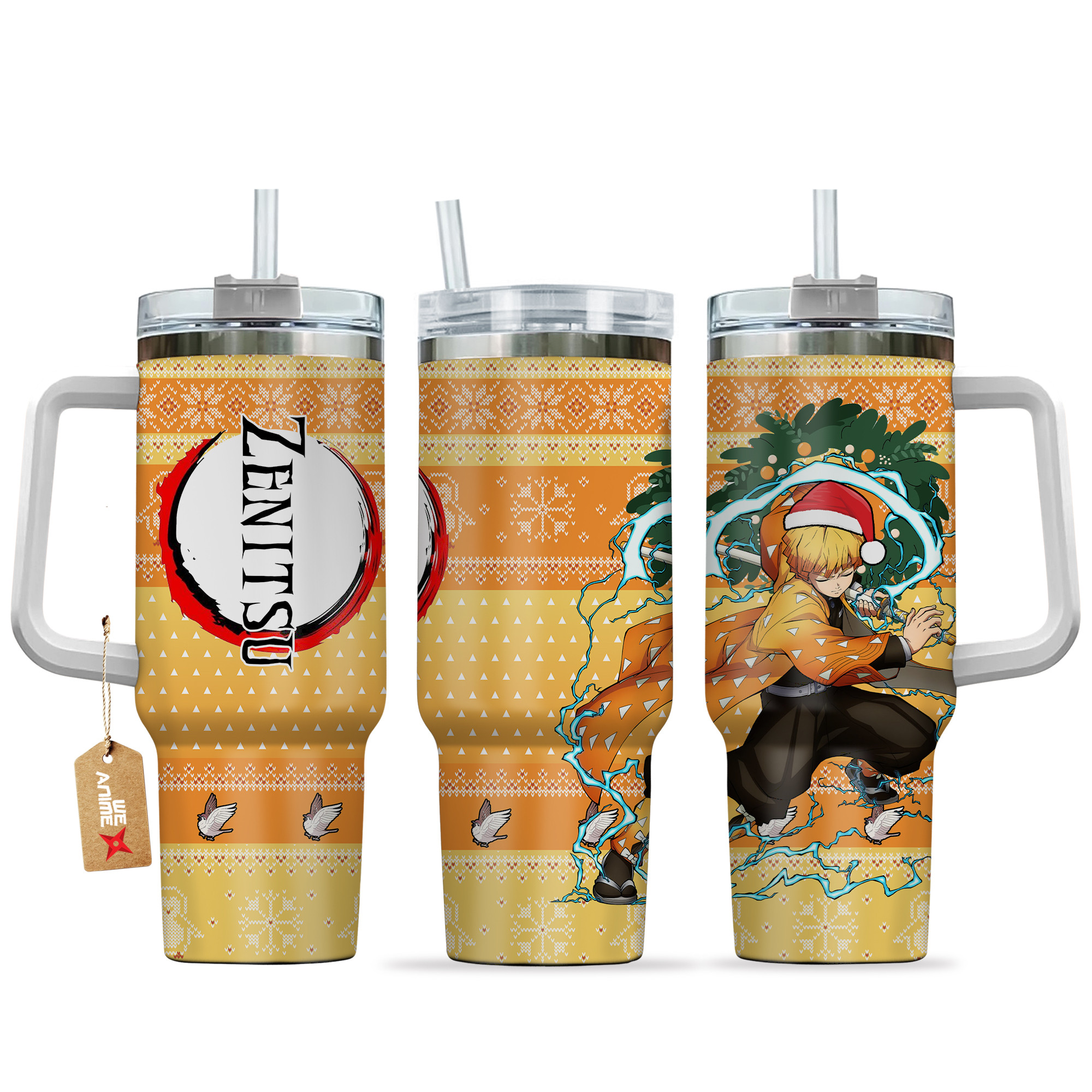 Zenitsu Demon Slayer Anime Custom Stanley Quencher 40oz Stainless Steel Tumbler With Handle