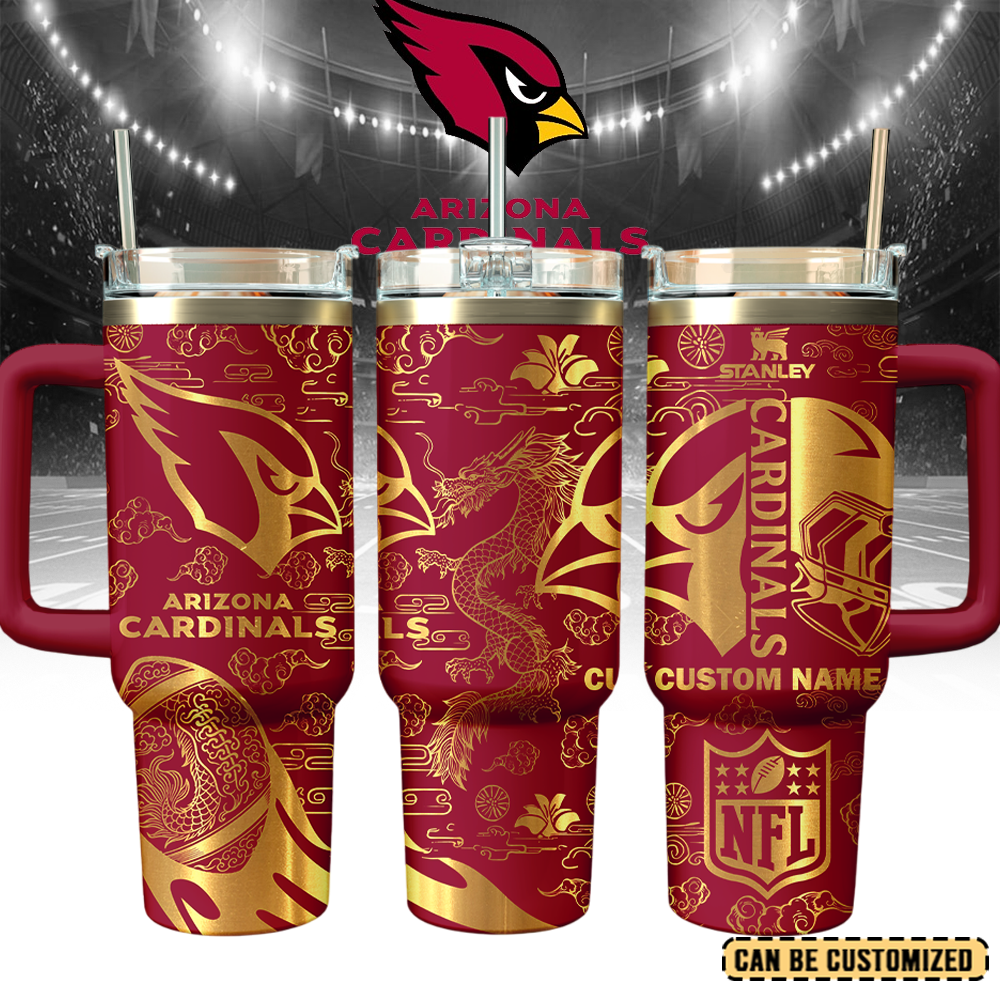 Arizona Cardinals Custom Stanley Quencher 40oz Stainless Steel Tumbler With Handle