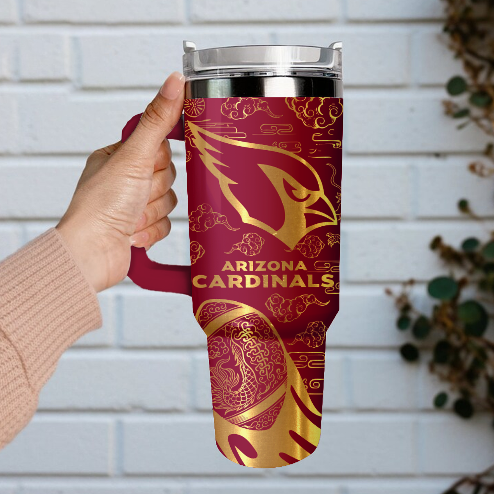 Arizona Cardinals Custom Stanley Quencher 40oz Stainless Steel Tumbler With Handle