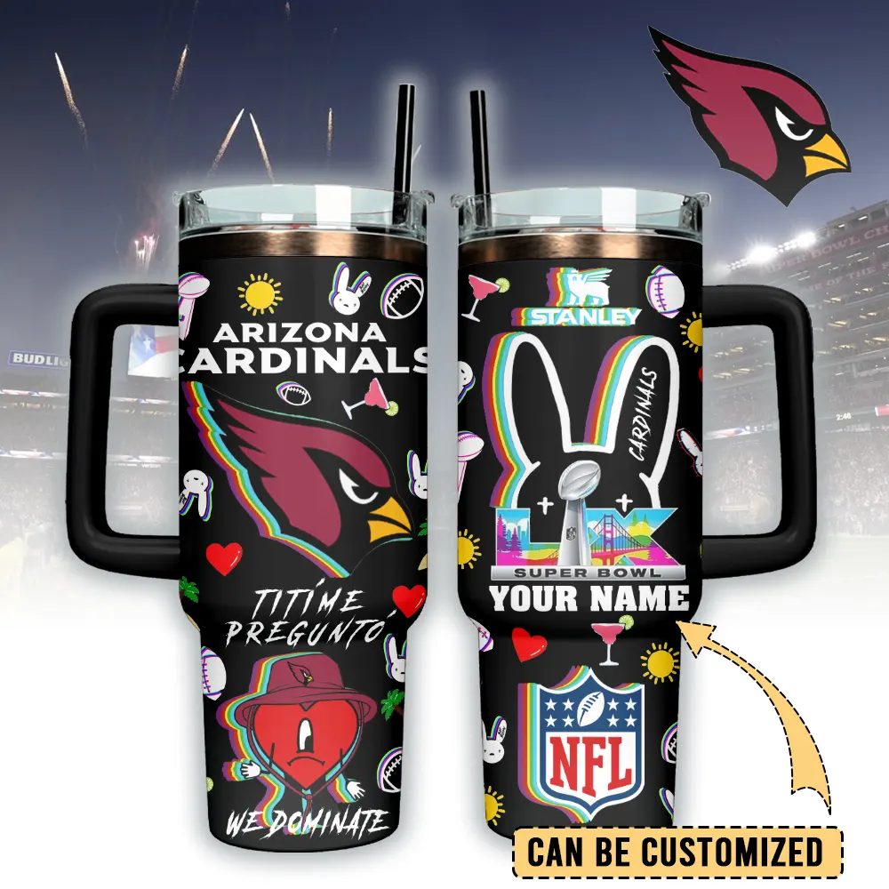 Arizona Cardinals NFL x Bad Bunny Custom Stanley Quencher 40oz Stainless Steel Tumbler With Handle