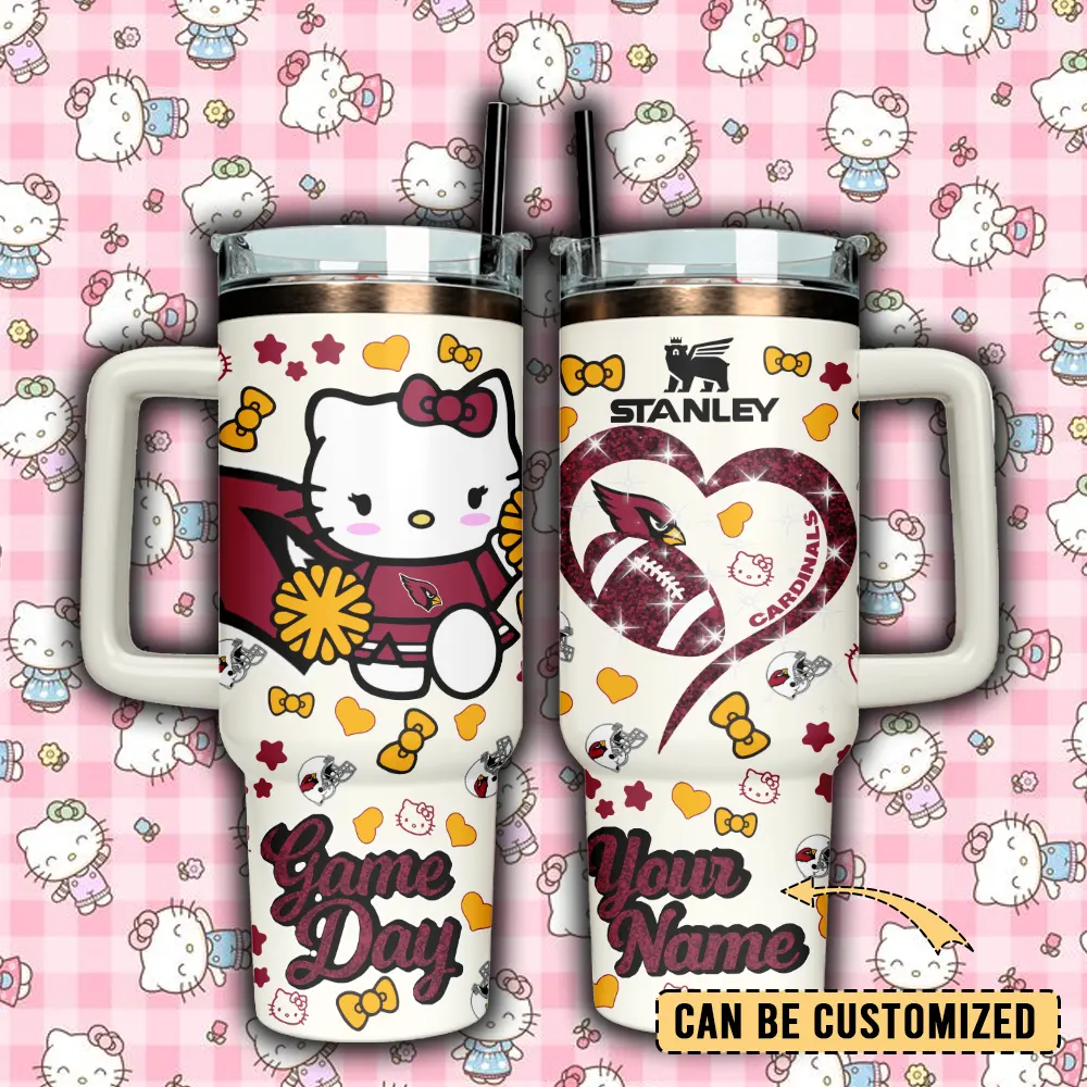 Arizona Cardinals x Hello Kitty Custom Stanley Quencher 40oz Stainless Steel Tumbler With Handle