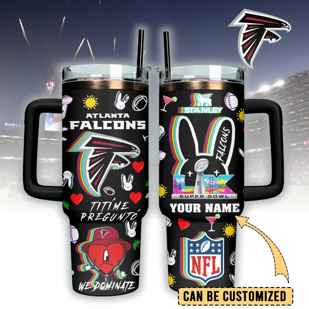 Atlanta Falcons NFL x Bad Bunny Custom Stanley Quencher 40oz Stainless Steel Tumbler With Handle