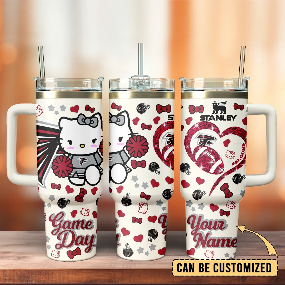 Atlanta Falcons x Hello Kitty Custom Stanley Quencher 40oz Stainless Steel Tumbler With Handle