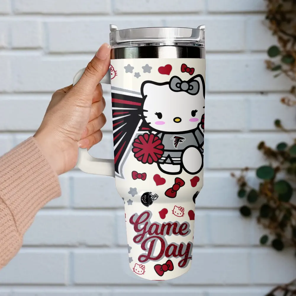 Atlanta Falcons x Hello Kitty Custom Stanley Quencher 40oz Stainless Steel Tumbler With Handle