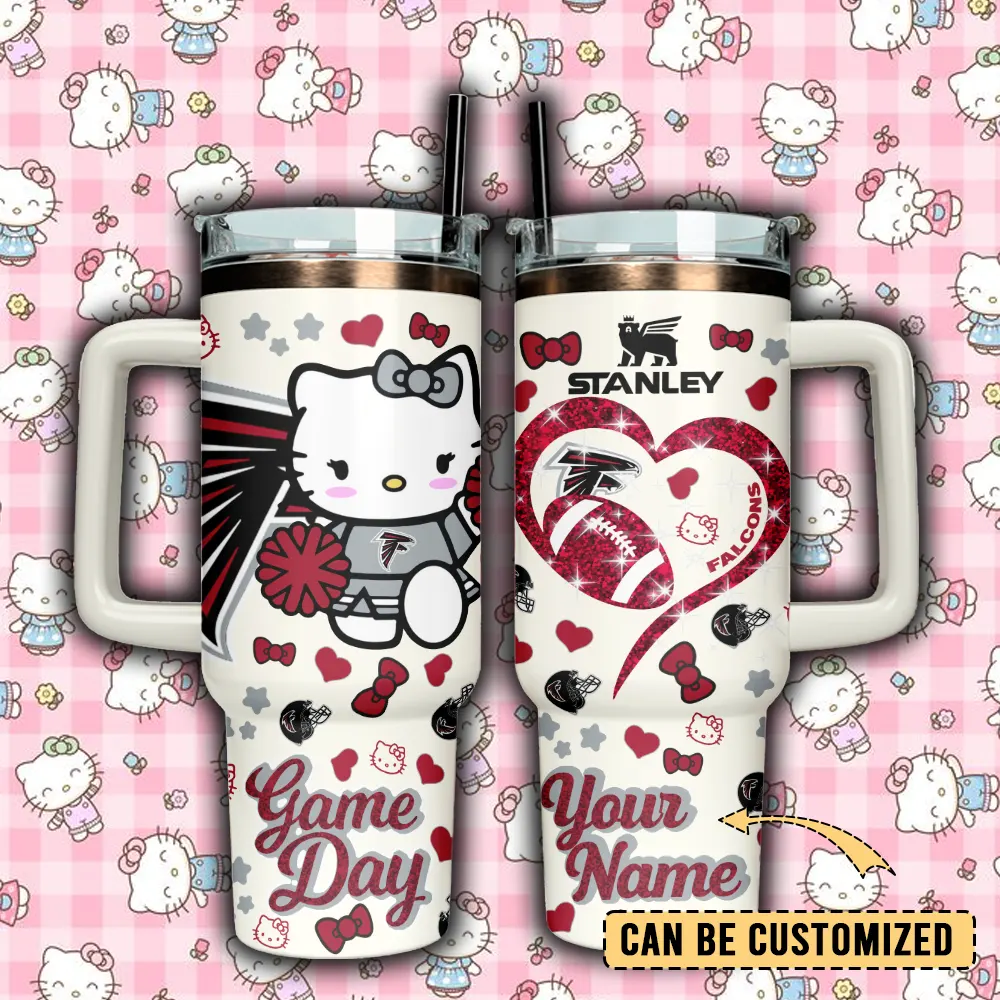 Atlanta Falcons x Hello Kitty Custom Stanley Quencher 40oz Stainless Steel Tumbler With Handle