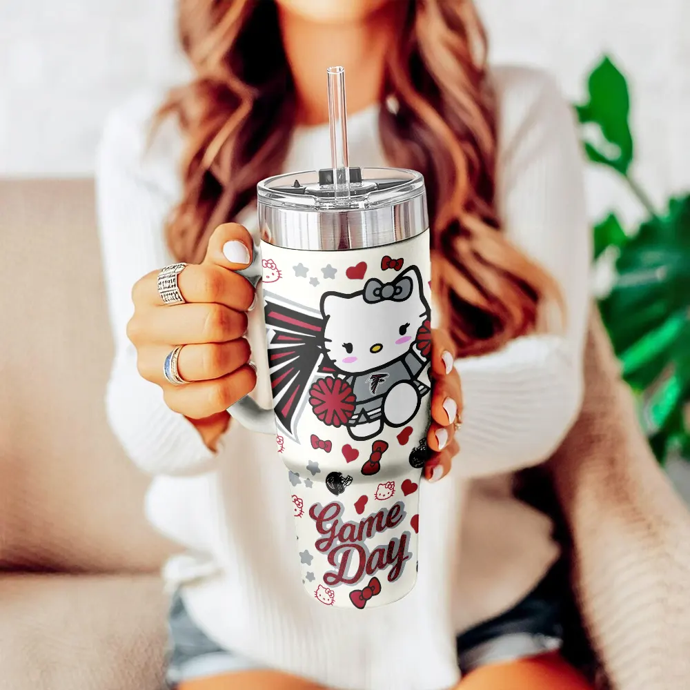 Atlanta Falcons x Hello Kitty Custom Stanley Quencher 40oz Stainless Steel Tumbler With Handle