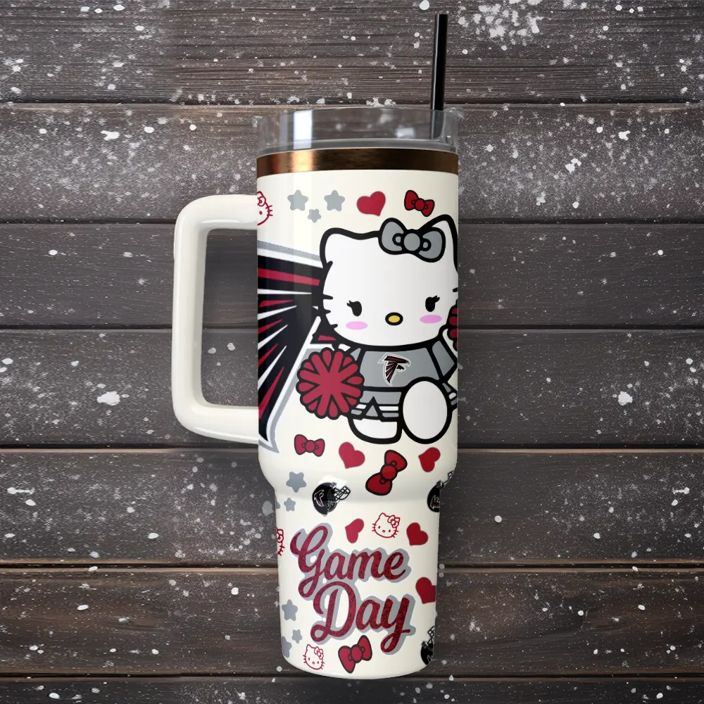 Atlanta Falcons x Hello Kitty Custom Stanley Quencher 40oz Stainless Steel Tumbler With Handle