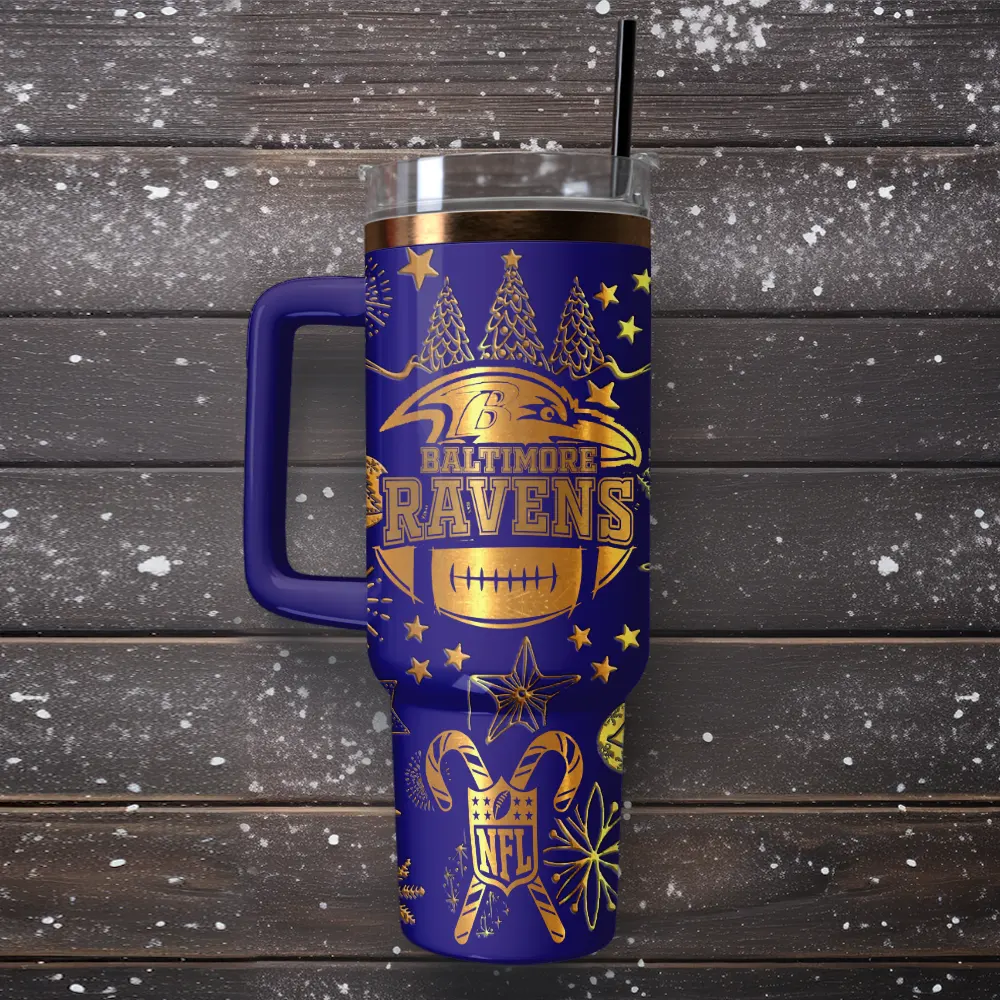 Baltimore Ravens Custom Stanley Quencher 40oz Stainless Steel Tumbler With Handle