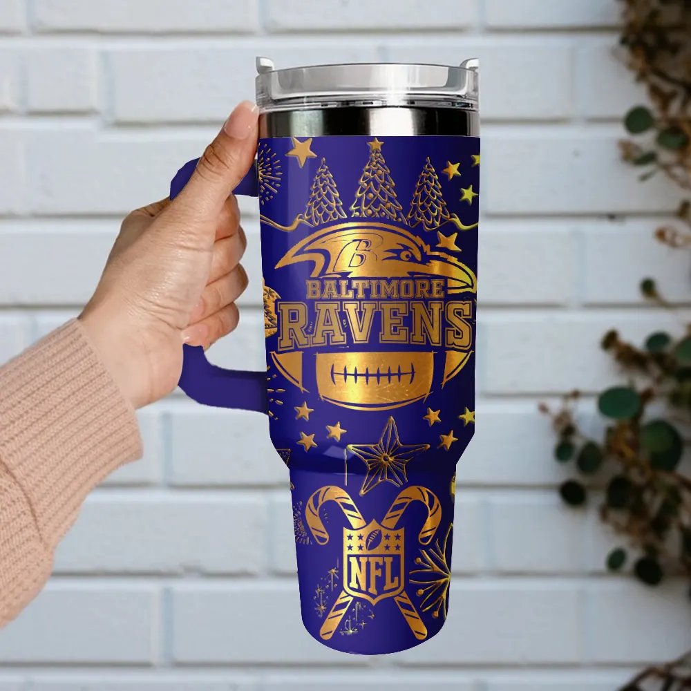 Baltimore Ravens Custom Stanley Quencher 40oz Stainless Steel Tumbler With Handle
