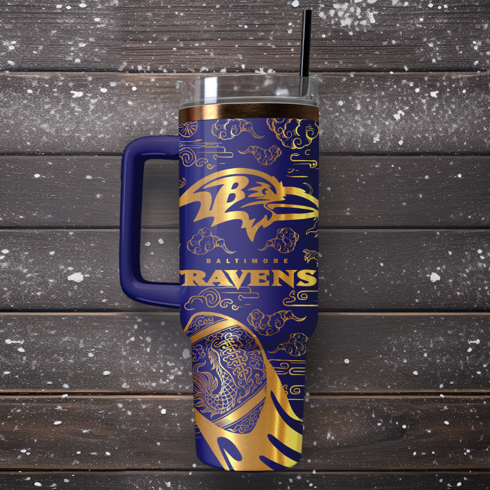 Baltimore Ravens Custom Stanley Quencher 40oz Stainless Steel Tumbler With Handle
