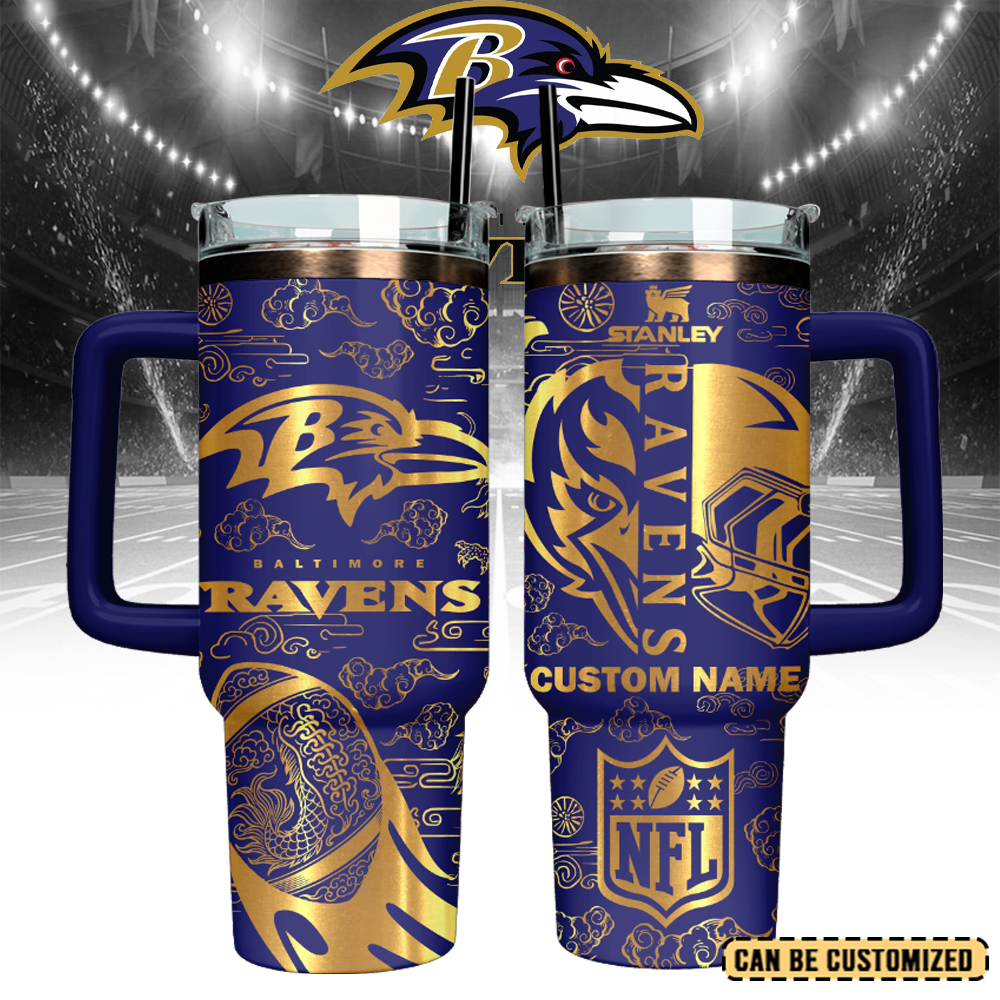 Baltimore Ravens Custom Stanley Quencher 40oz Stainless Steel Tumbler With Handle