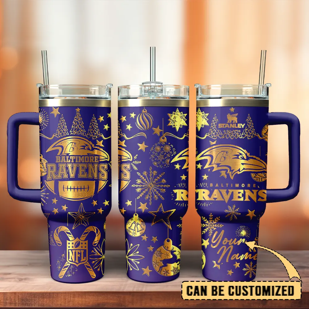 Baltimore Ravens Custom Stanley Quencher 40oz Stainless Steel Tumbler With Handle