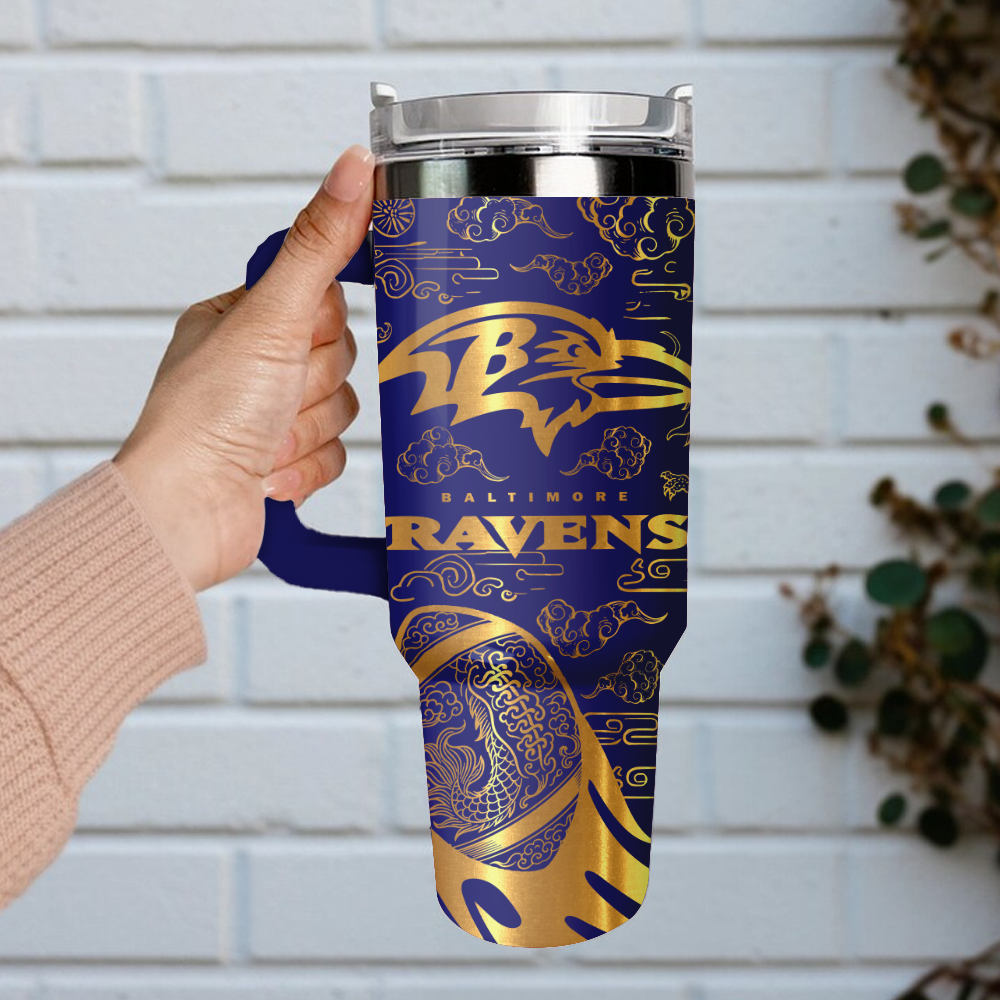 Baltimore Ravens Custom Stanley Quencher 40oz Stainless Steel Tumbler With Handle