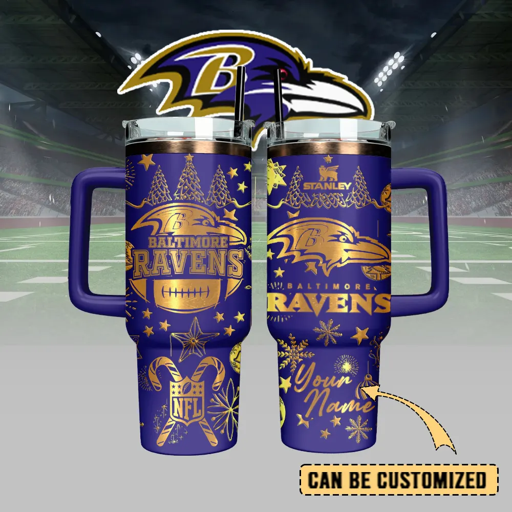 Baltimore Ravens Custom Stanley Quencher 40oz Stainless Steel Tumbler With Handle